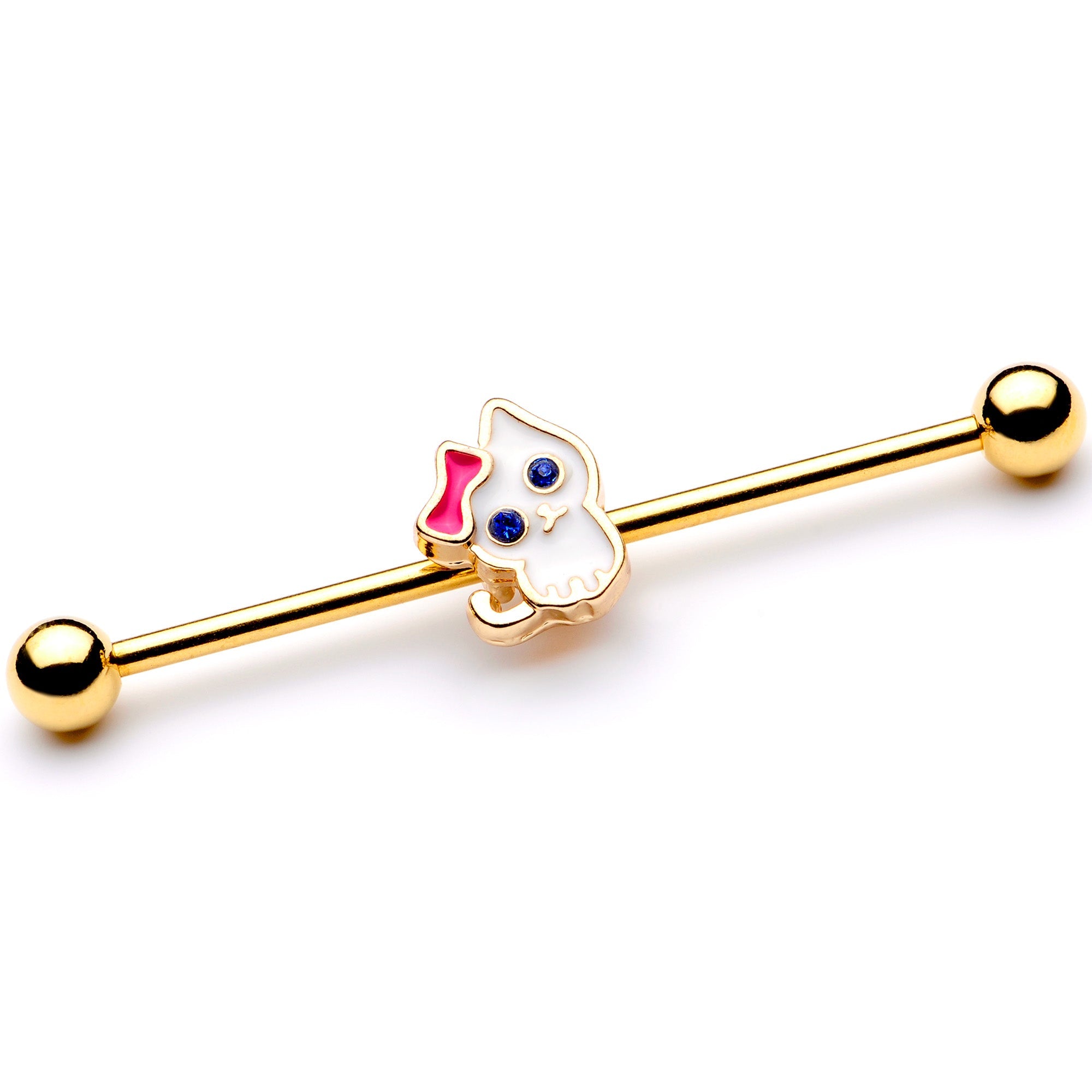 BodyCandy 14G Blue Gem Gold Tone Sweet Kitty Cat Industrial Barbell 38mm — main product shot