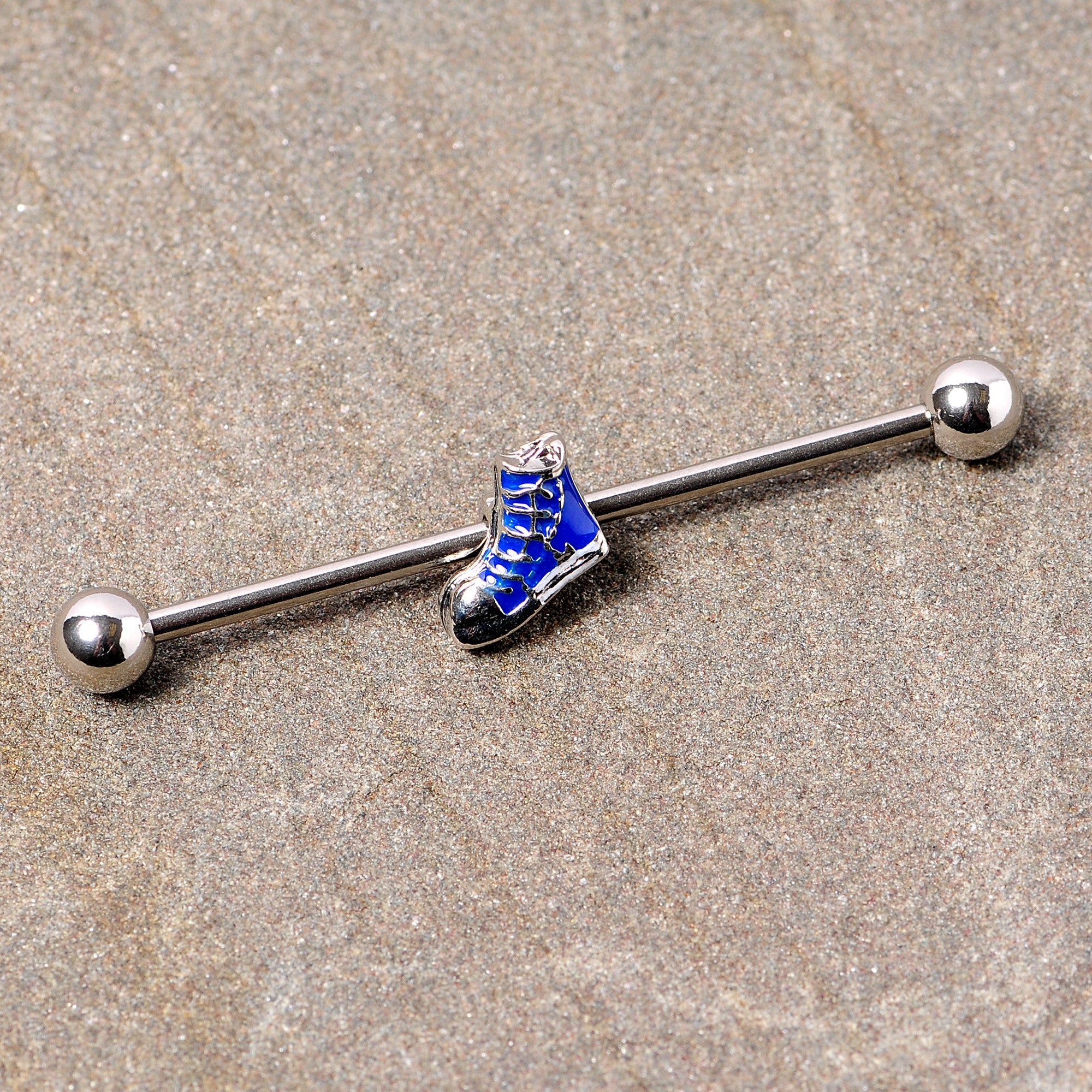 BodyCandy 14G Blue High Top Sneaker Industrial Barbell 38mm — detail close-up