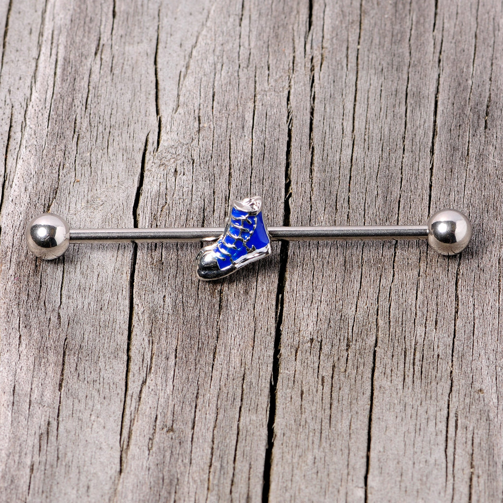 BodyCandy 14G Blue High Top Sneaker Industrial Barbell 38mm — lifestyle context