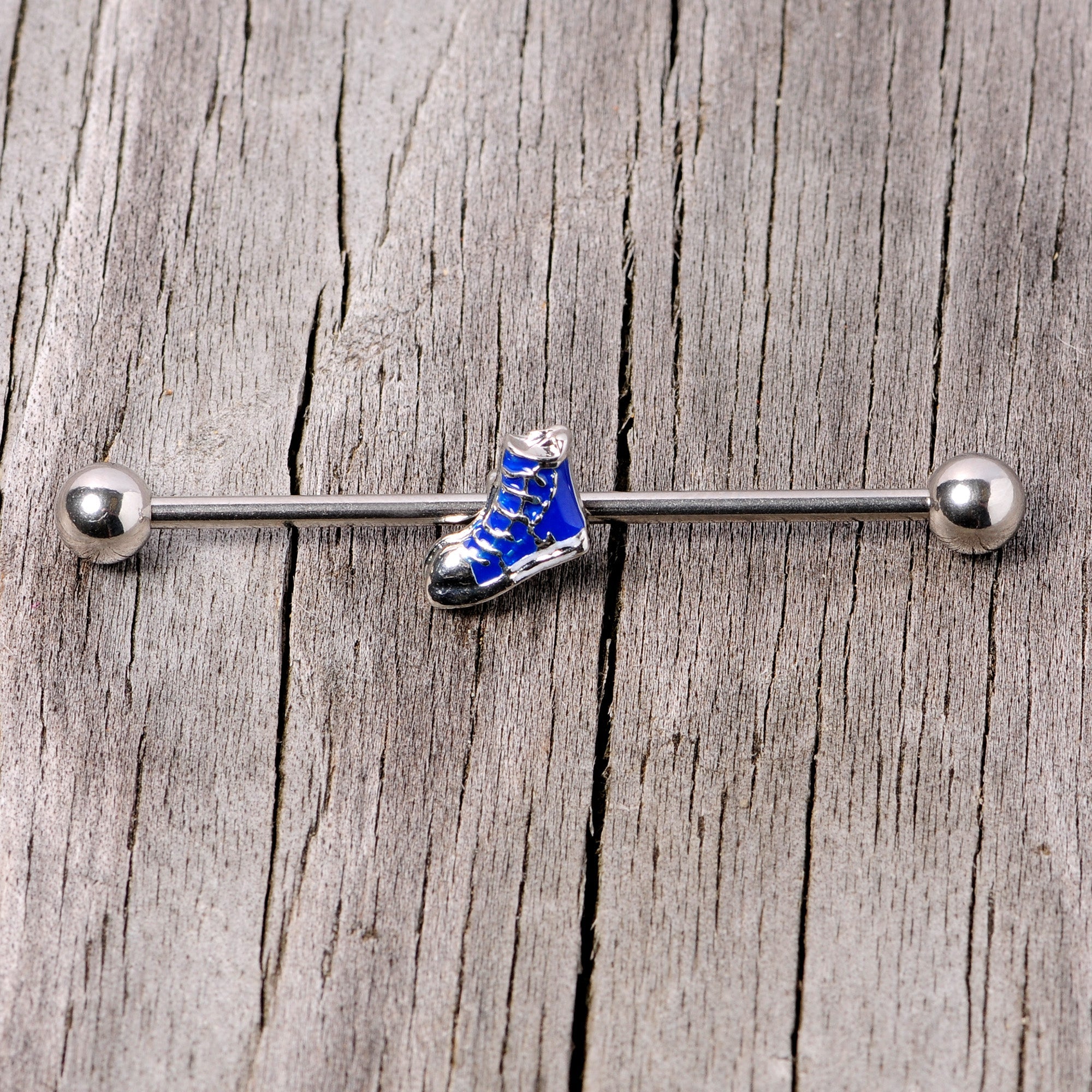 BodyCandy 14G Blue High Top Sneaker Industrial Barbell 38mm — lifestyle context