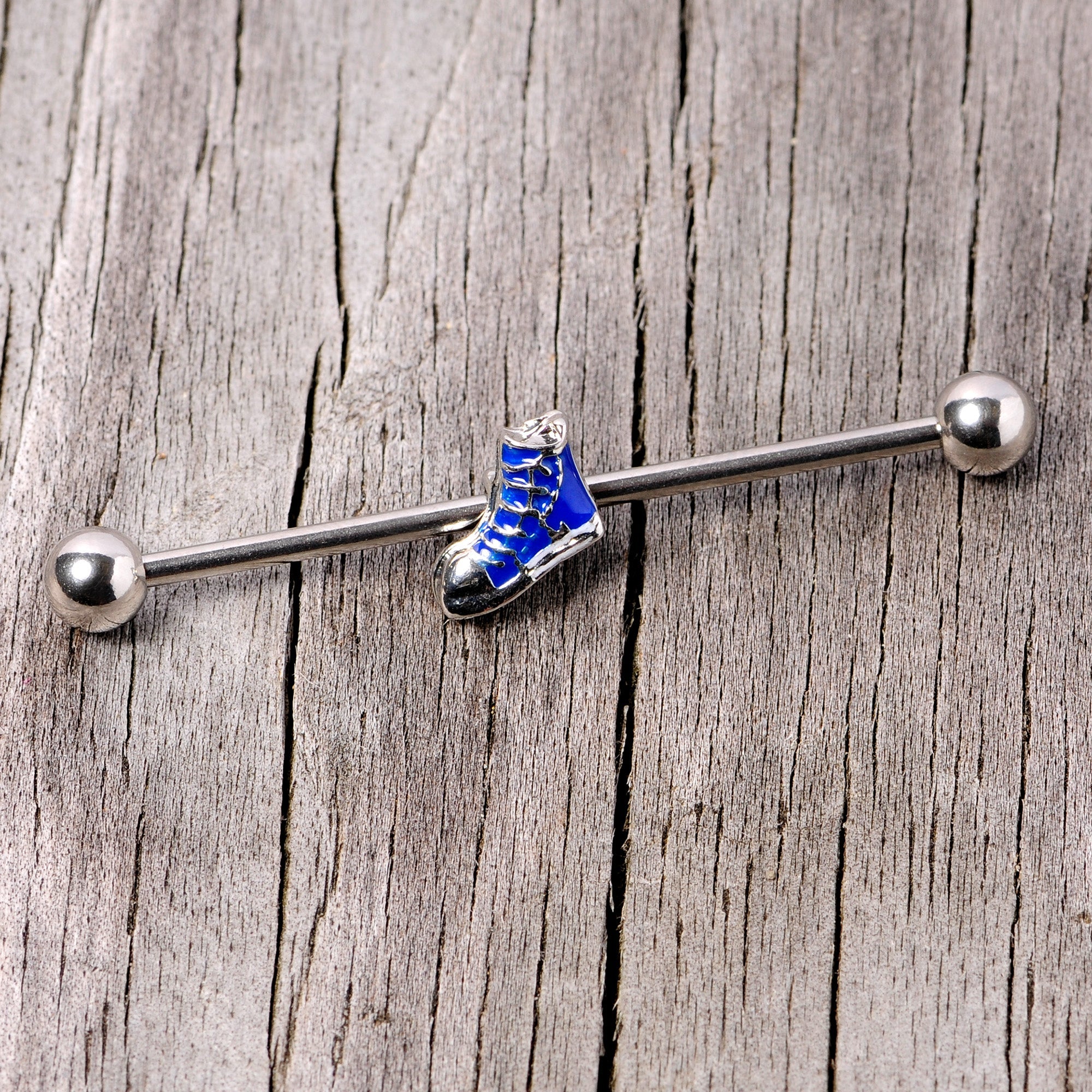 BodyCandy 14G Blue High Top Sneaker Industrial Barbell 38mm — side view