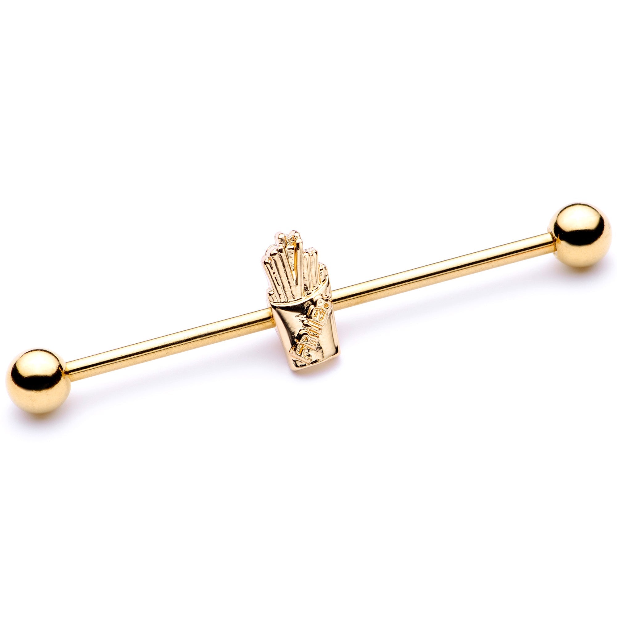 BodyCandy 14G Gold Tone Fast Food French Fries Industrial Barbell 38mm — main product shot