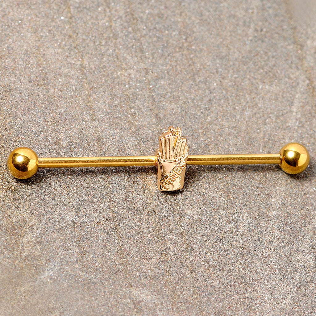 BodyCandy 14G Gold Tone Fast Food French Fries Industrial Barbell 38mm — lifestyle context