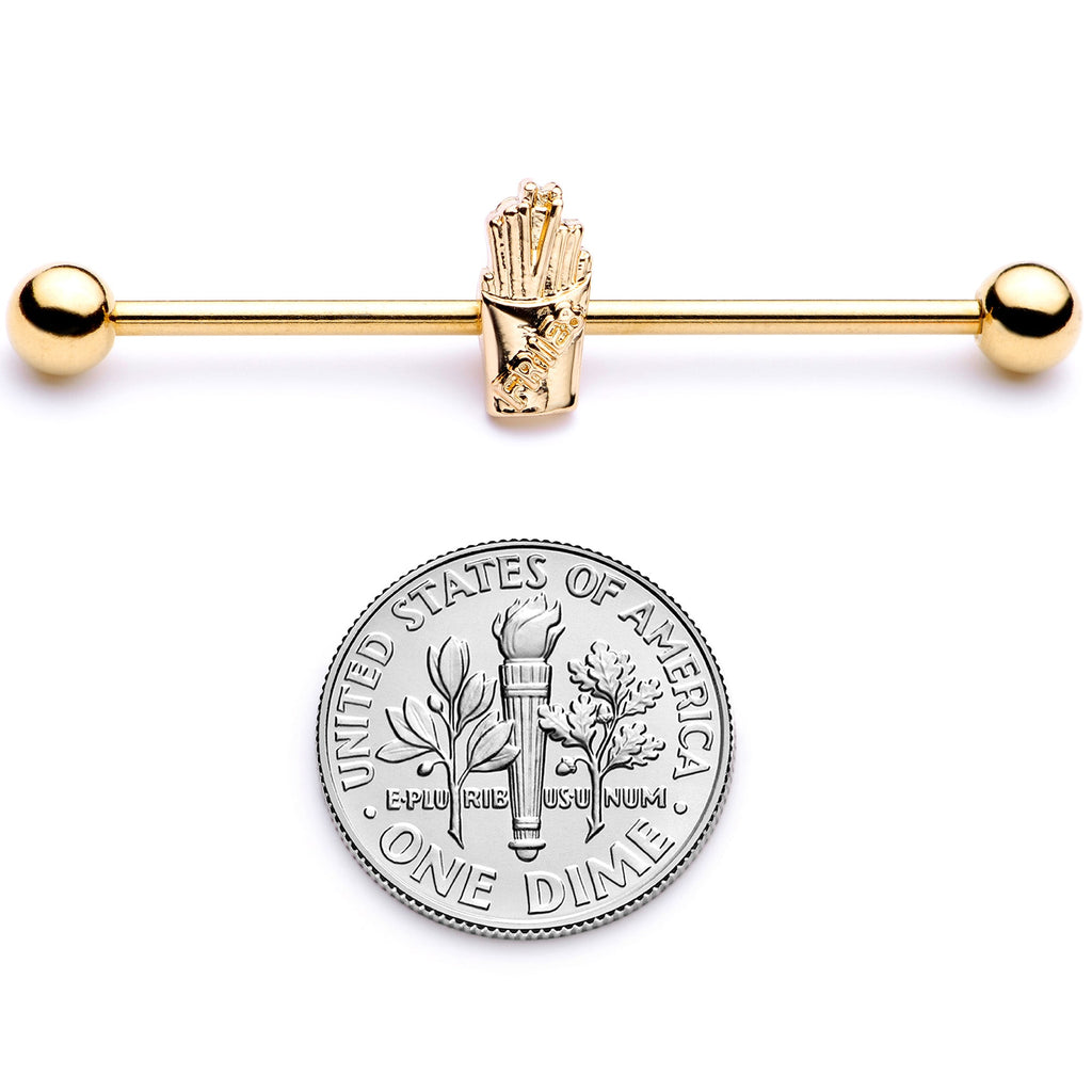 BodyCandy 14G Gold Tone Fast Food French Fries Industrial Barbell 38mm — back view