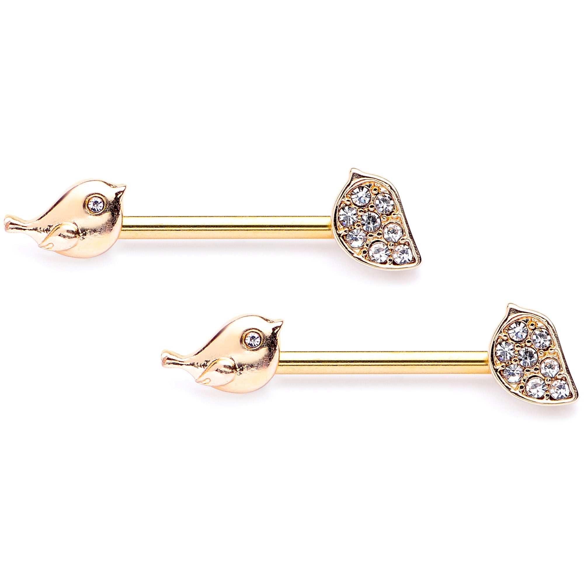 BodyCandy 14G 9/16 Clear Gem Gold Tone Little Birds Barbell Nipple Ring Set — main product shot
