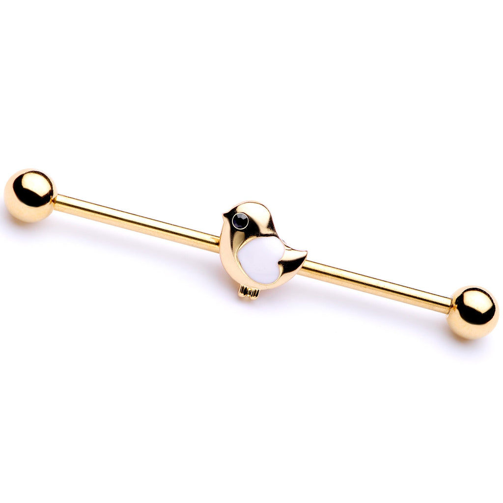 BodyCandy 14G Black Gem Gold Tone Baby Bird Industrial Barbell 38mm — main product shot