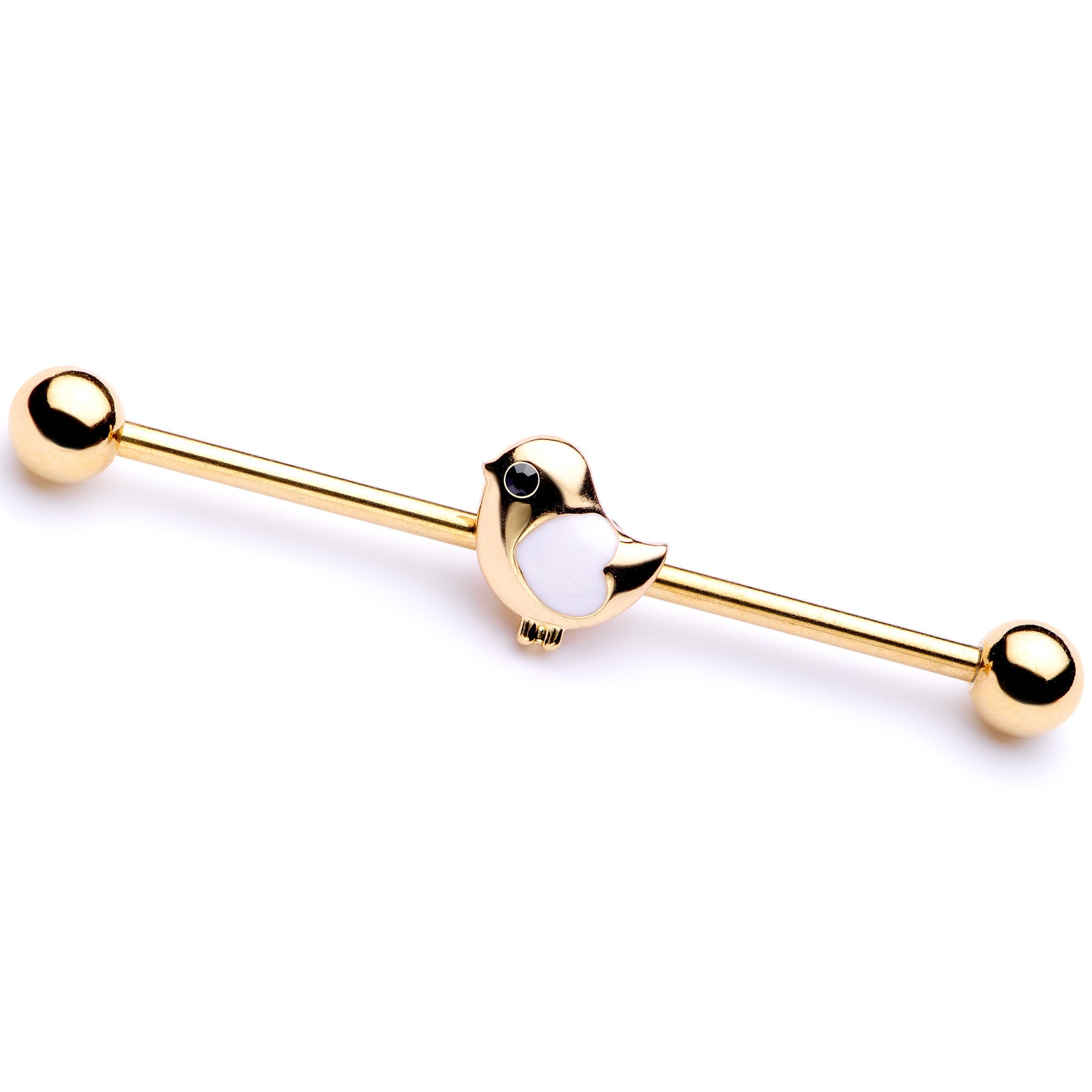BodyCandy 14G Black Gem Gold Tone Baby Bird Industrial Barbell 38mm — main product shot