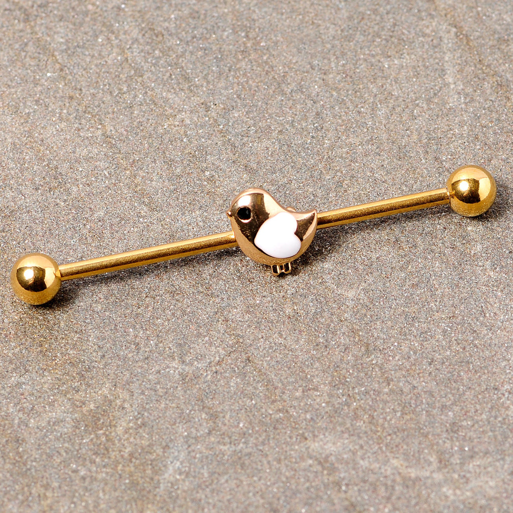 BodyCandy 14G Black Gem Gold Tone Baby Bird Industrial Barbell 38mm — detail close-up