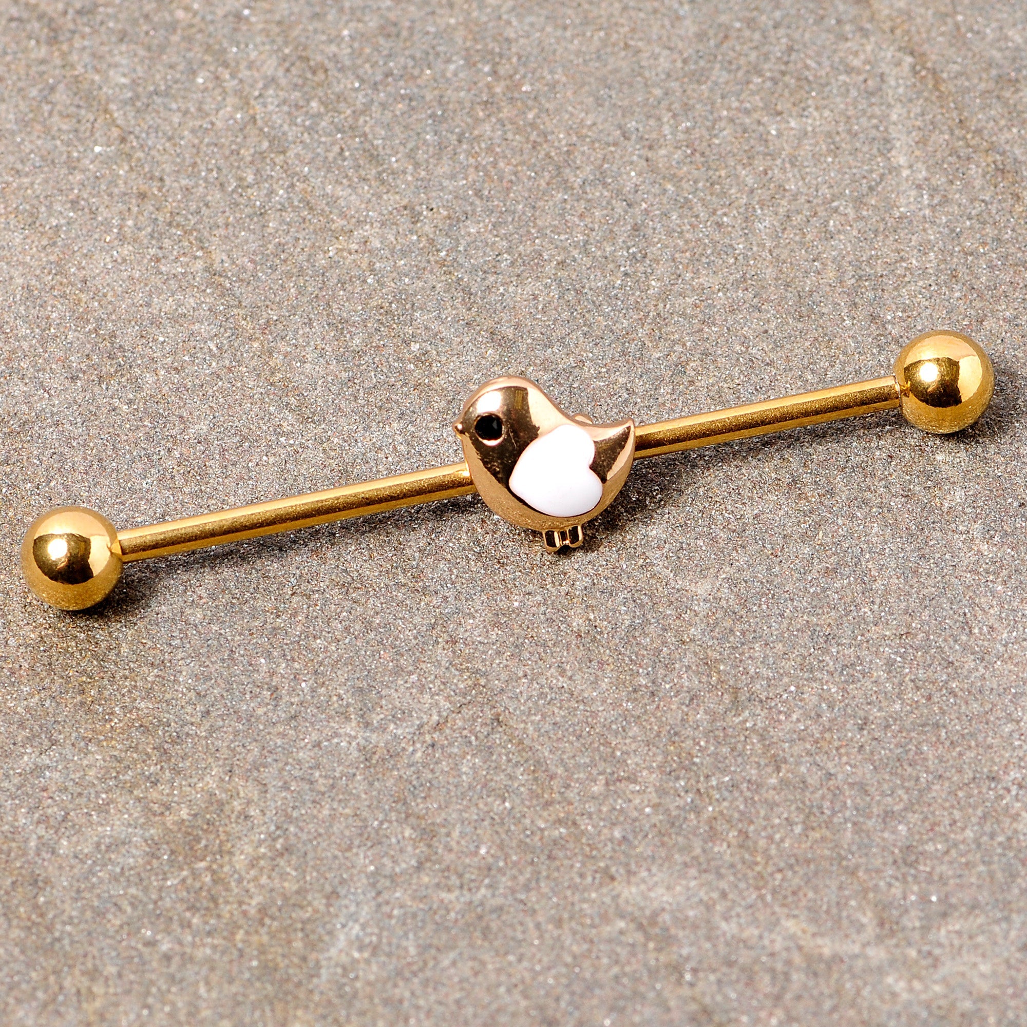 BodyCandy 14G Black Gem Gold Tone Baby Bird Industrial Barbell 38mm — detail close-up