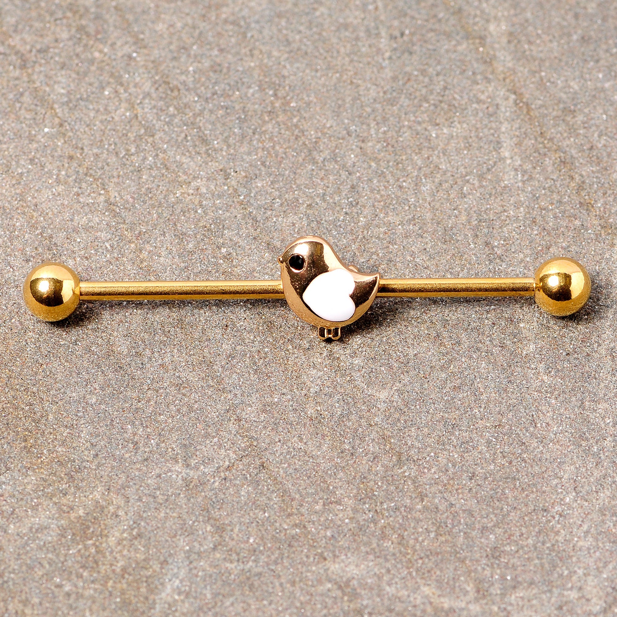 BodyCandy 14G Black Gem Gold Tone Baby Bird Industrial Barbell 38mm — lifestyle context