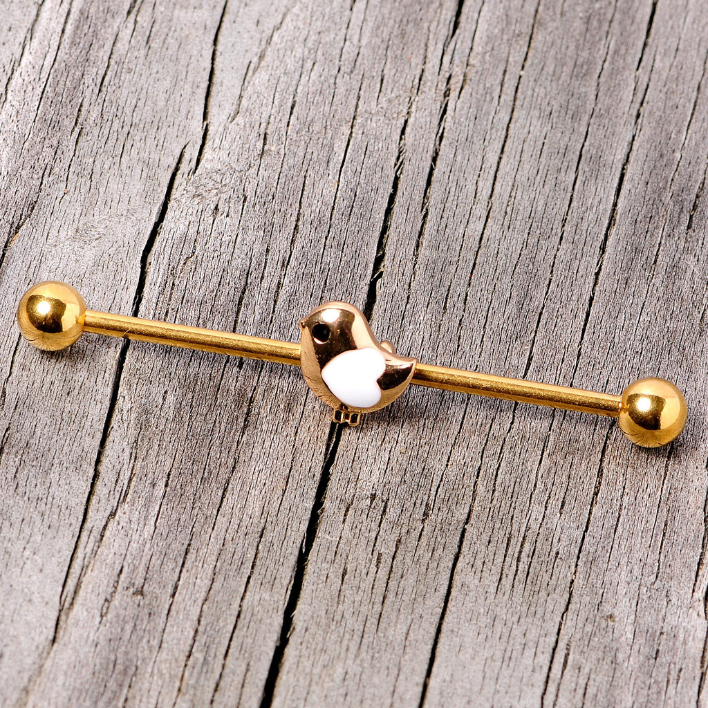 BodyCandy 14G Black Gem Gold Tone Baby Bird Industrial Barbell 38mm — side view
