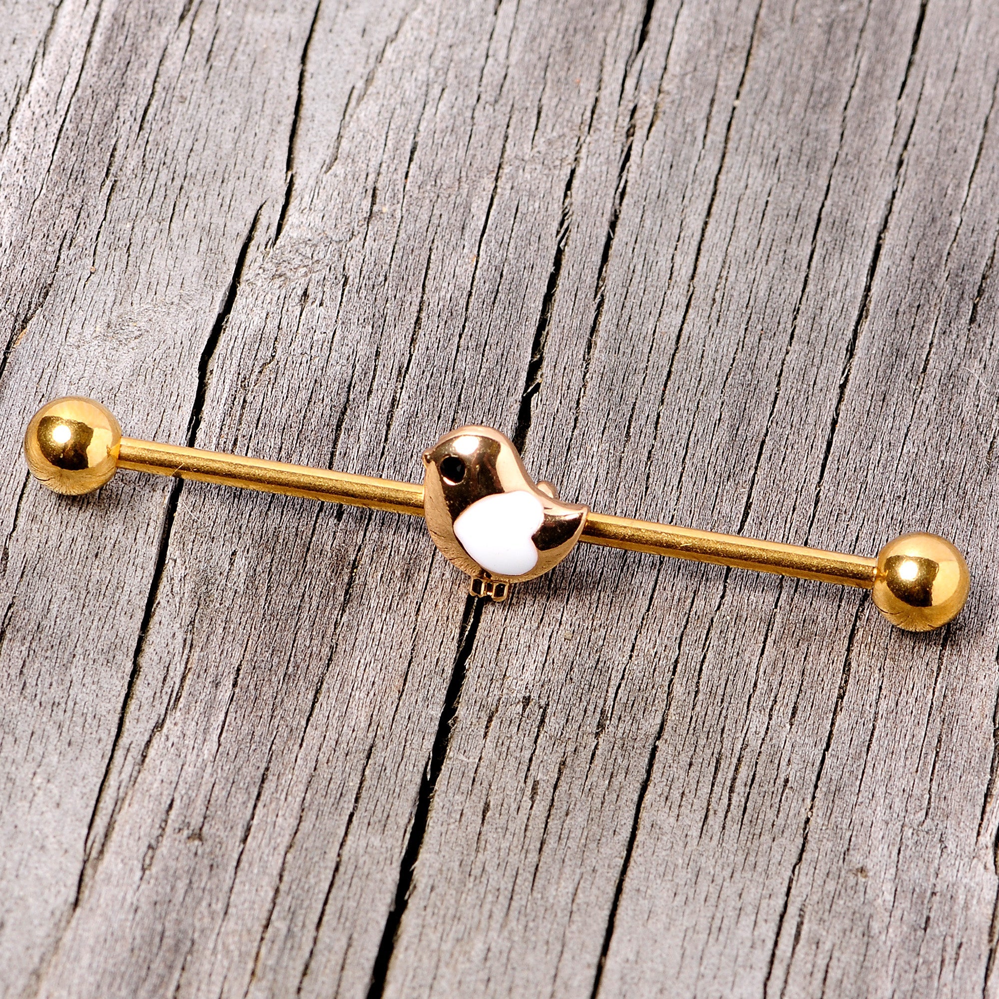 BodyCandy 14G Black Gem Gold Tone Baby Bird Industrial Barbell 38mm — side view