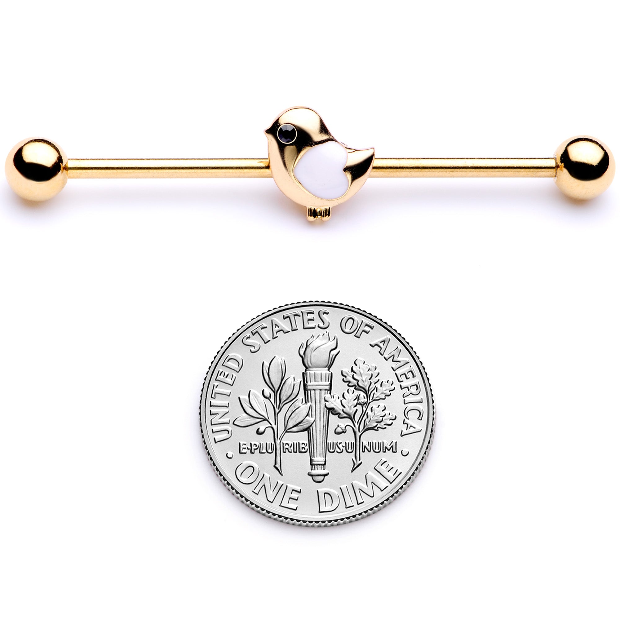 BodyCandy 14G Black Gem Gold Tone Baby Bird Industrial Barbell 38mm — back view