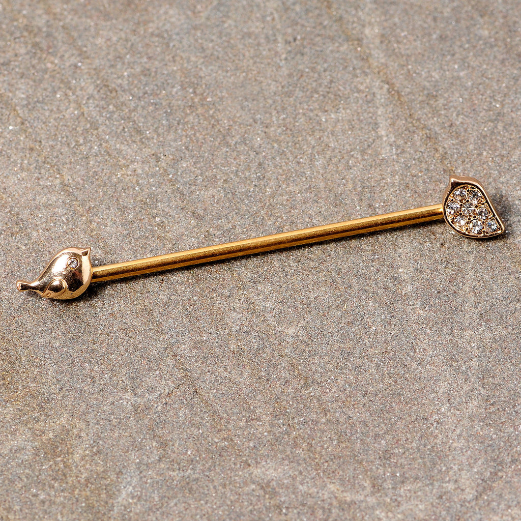 BodyCandy 14G Clear Gem Gold Tone Little Birds Industrial Barbell 38mm — detail close-up