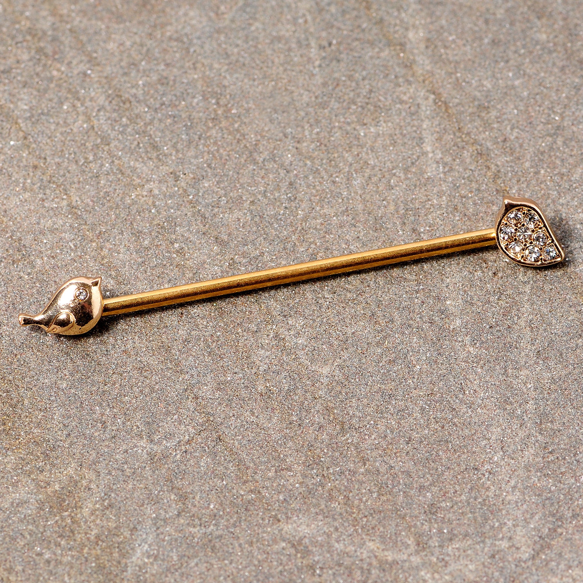 BodyCandy 14G Clear Gem Gold Tone Little Birds Industrial Barbell 38mm — detail close-up