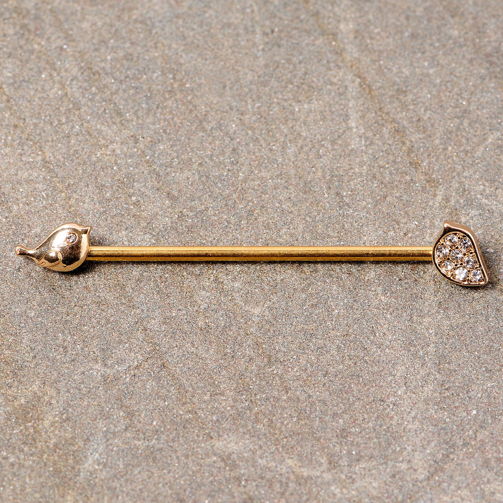 BodyCandy 14G Clear Gem Gold Tone Little Birds Industrial Barbell 38mm — lifestyle context