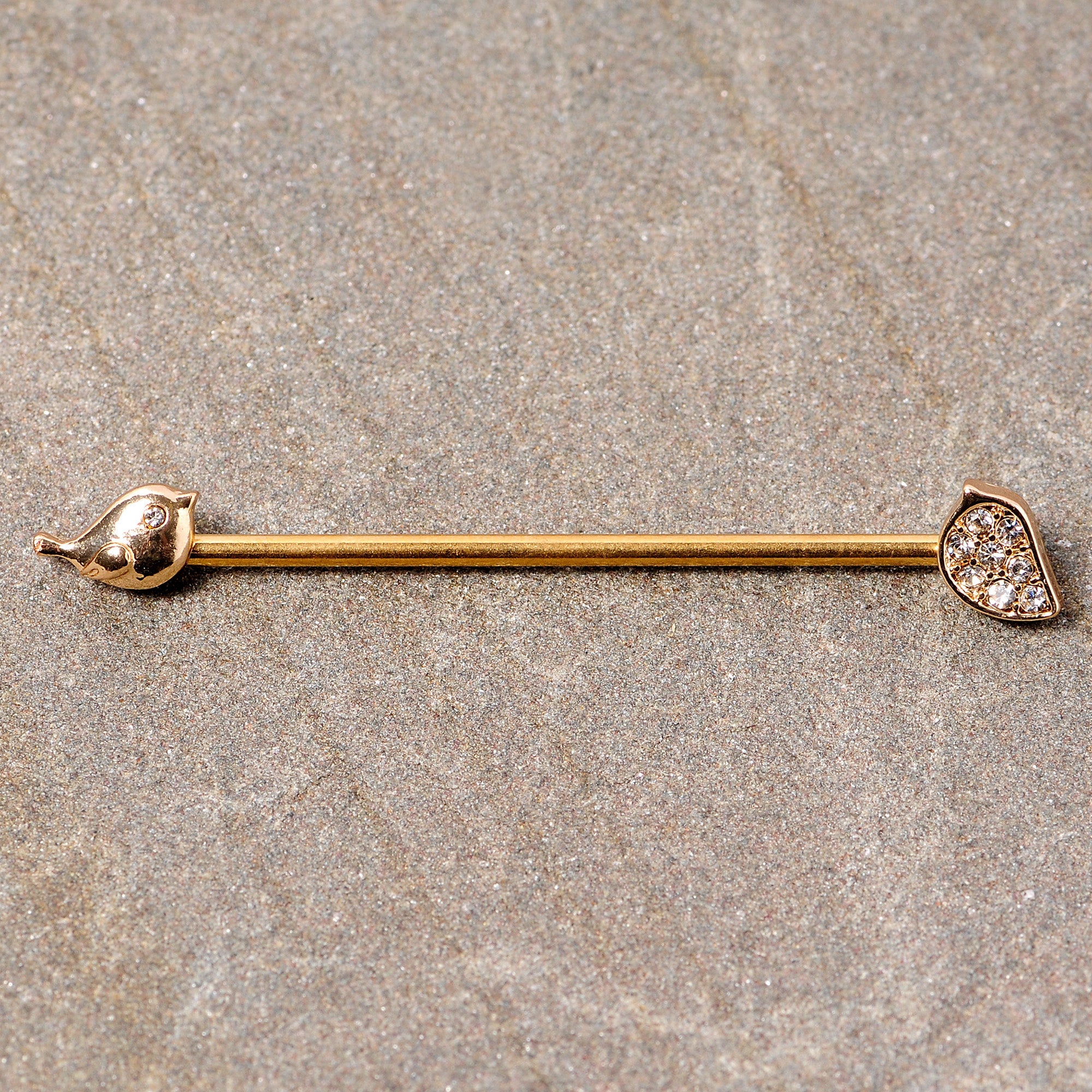 BodyCandy 14G Clear Gem Gold Tone Little Birds Industrial Barbell 38mm — lifestyle context