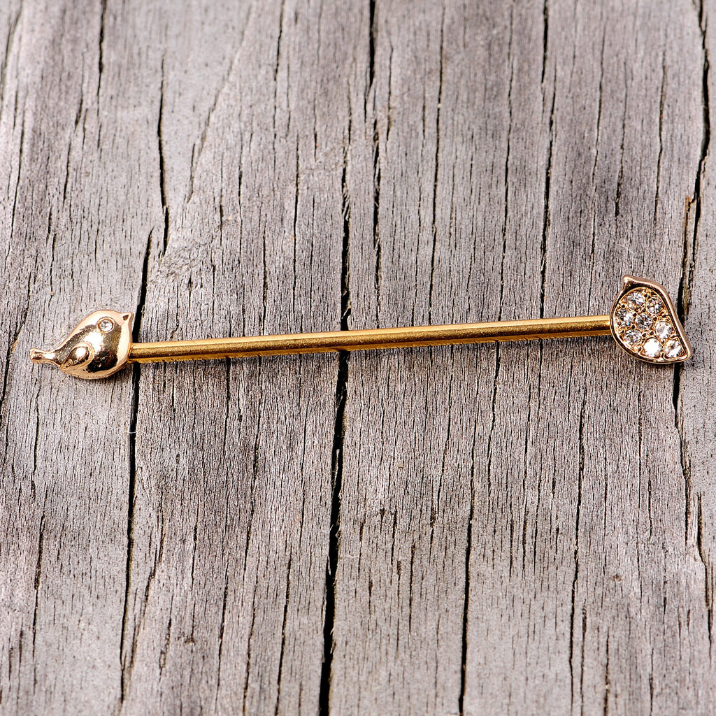 BodyCandy 14G Clear Gem Gold Tone Little Birds Industrial Barbell 38mm — side view