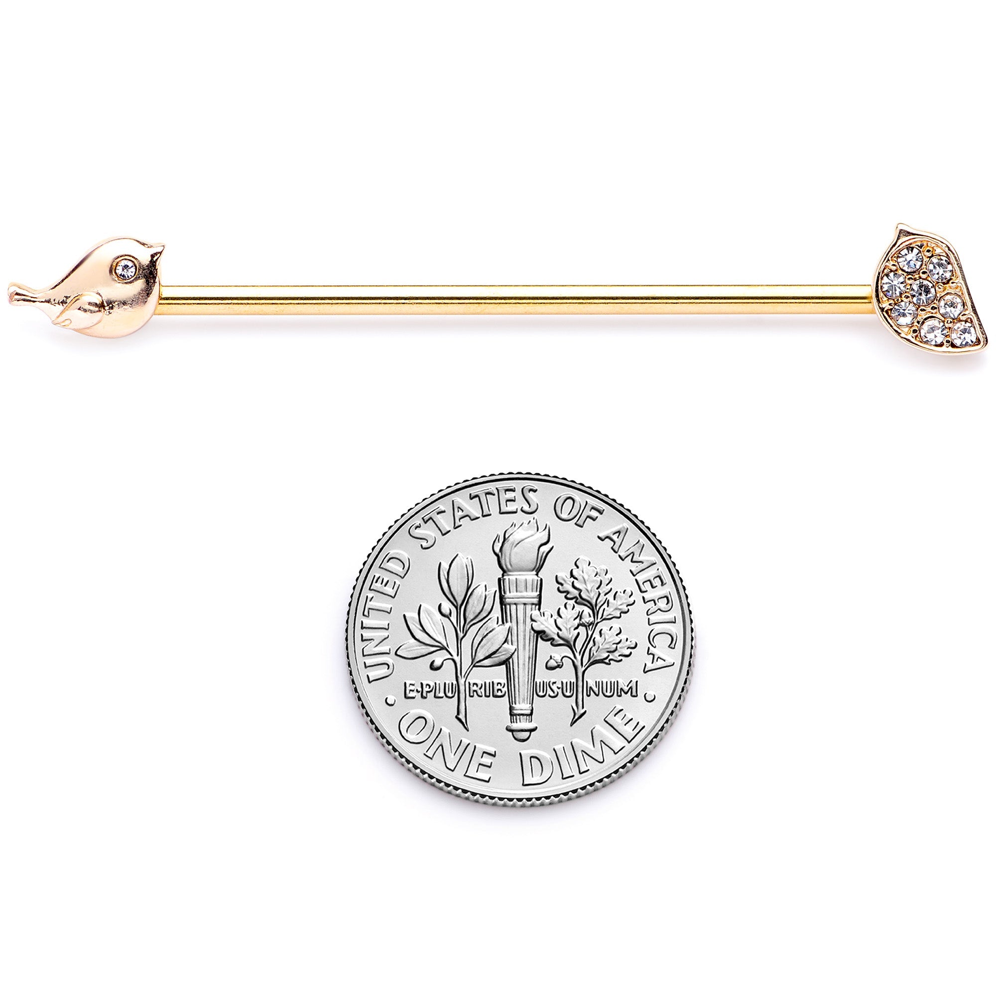 BodyCandy 14G Clear Gem Gold Tone Little Birds Industrial Barbell 38mm — back view
