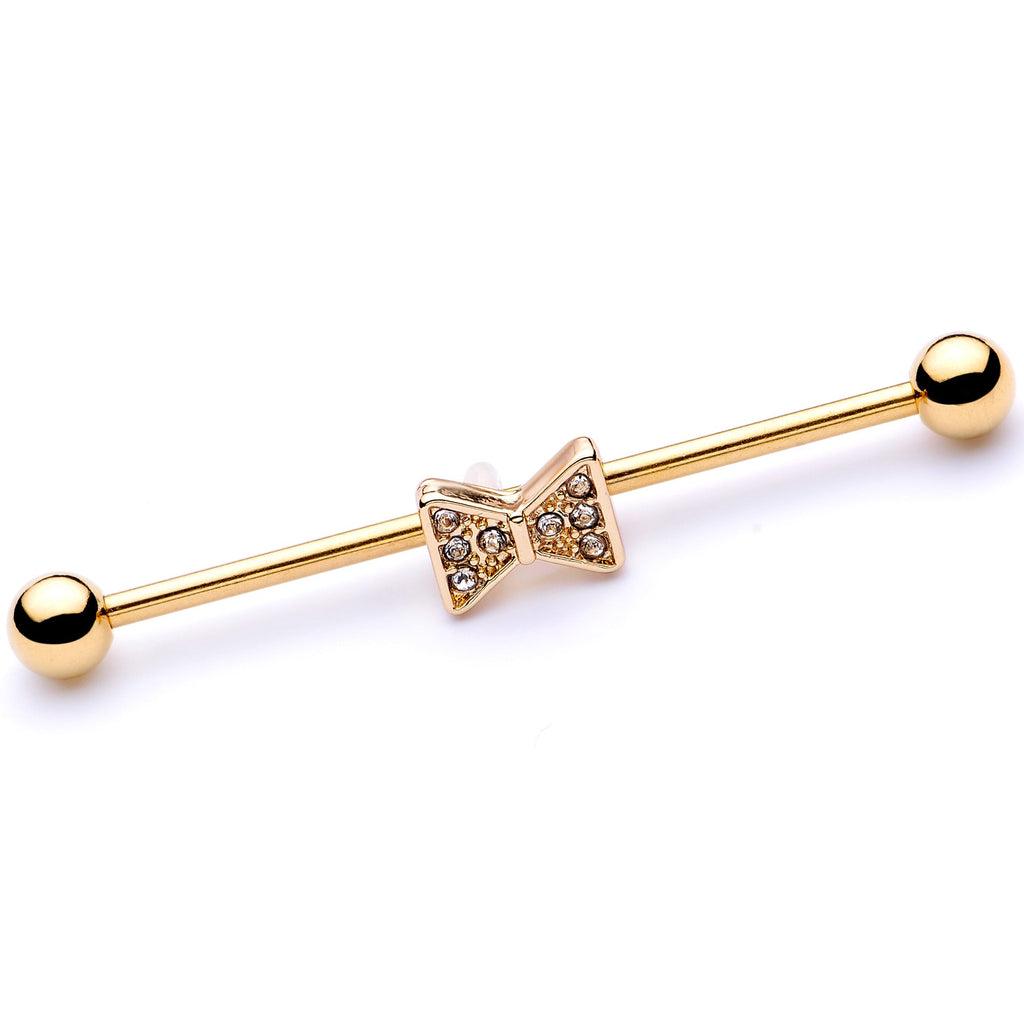 BodyCandy 14G Clear Gem Gold Tone Bow Tie Industrial Barbell 38mm — main product shot
