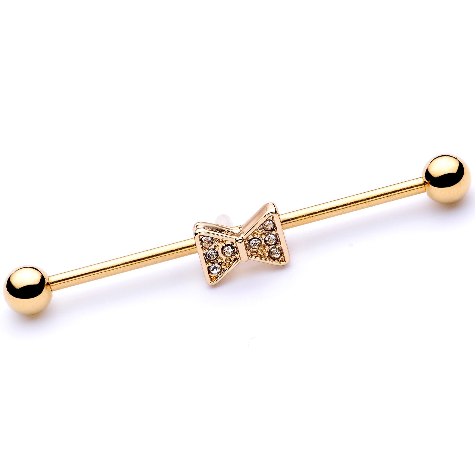 BodyCandy 14G Clear Gem Gold Tone Bow Tie Industrial Barbell 38mm — main product shot