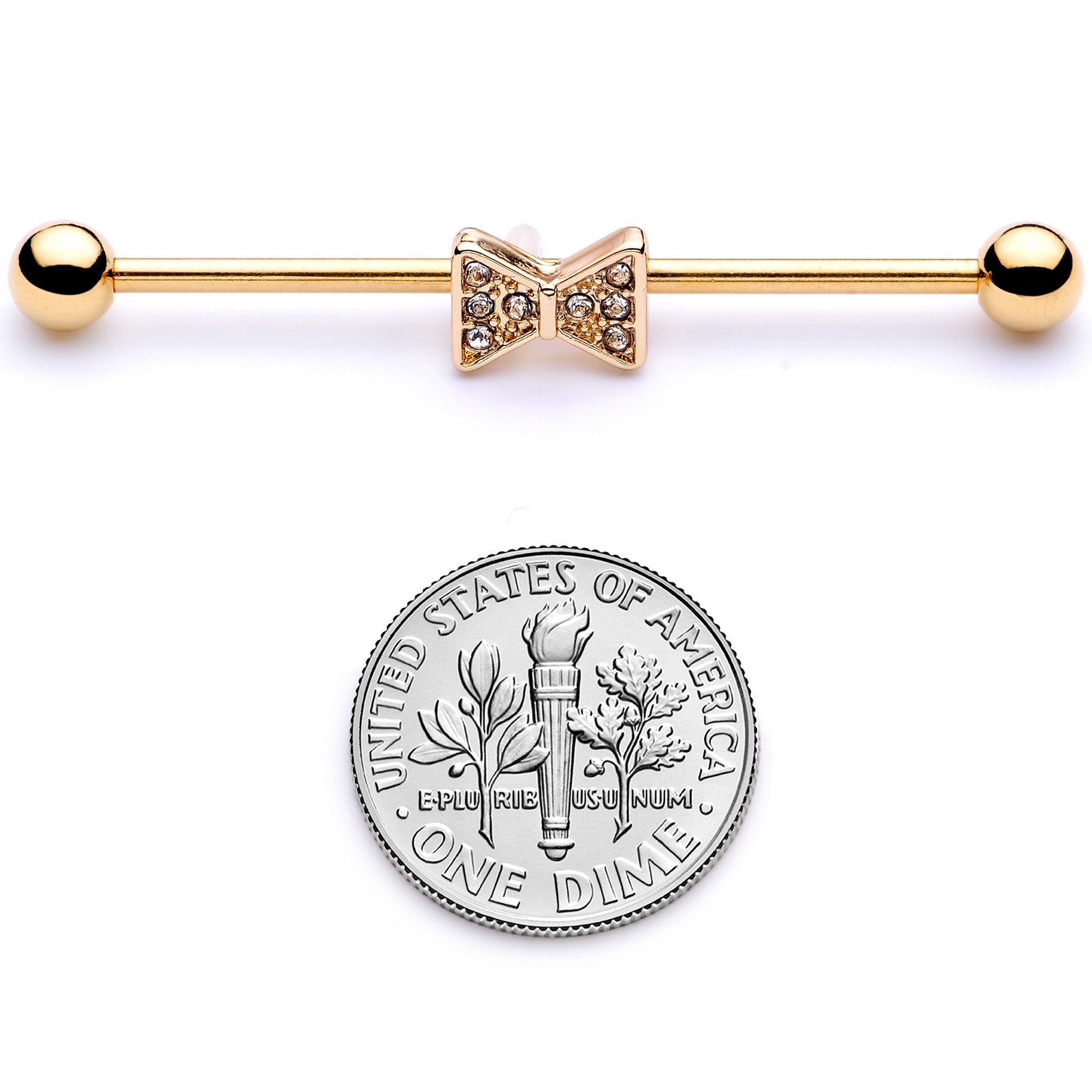 BodyCandy 14G Clear Gem Gold Tone Bow Tie Industrial Barbell 38mm — back view