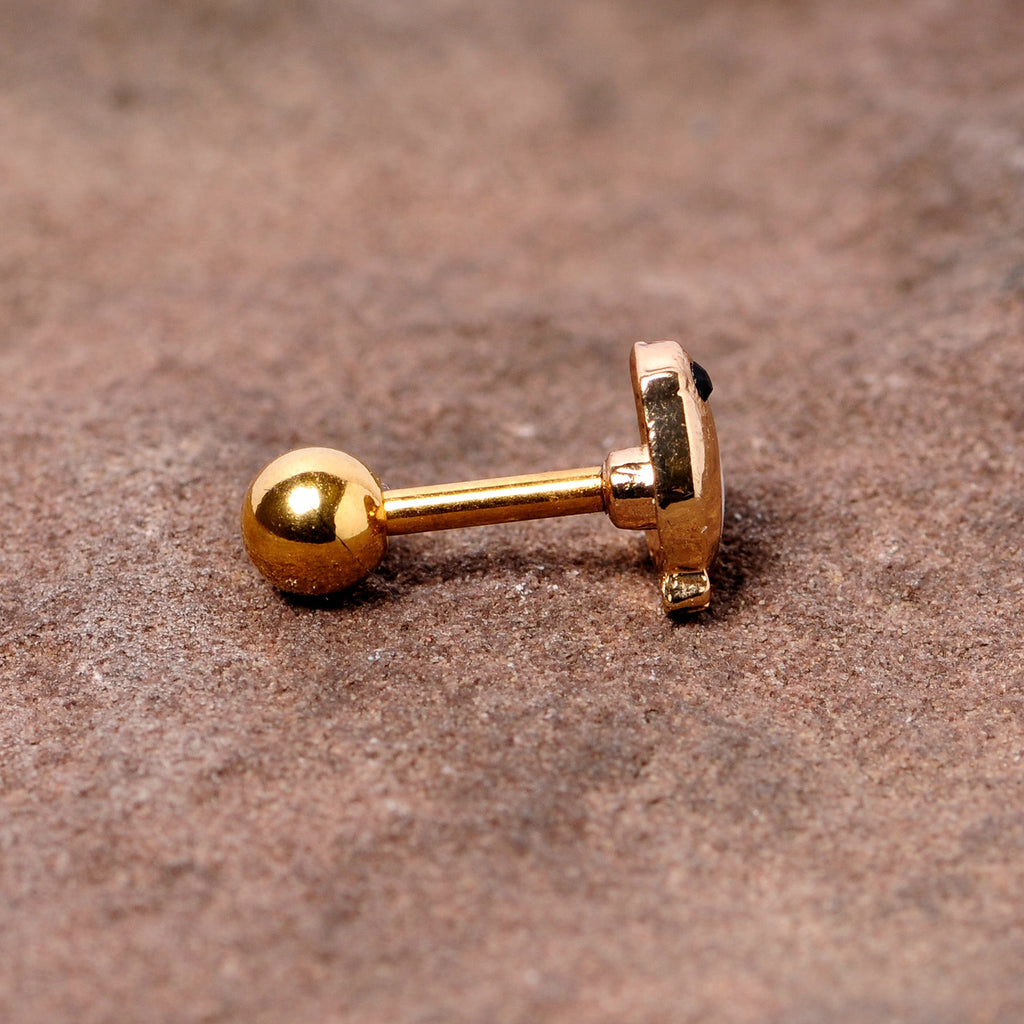 BodyCandy 16G 1/4 Black Gem Gold Tone Baby Bird Cartilage Tragus Earring — side view