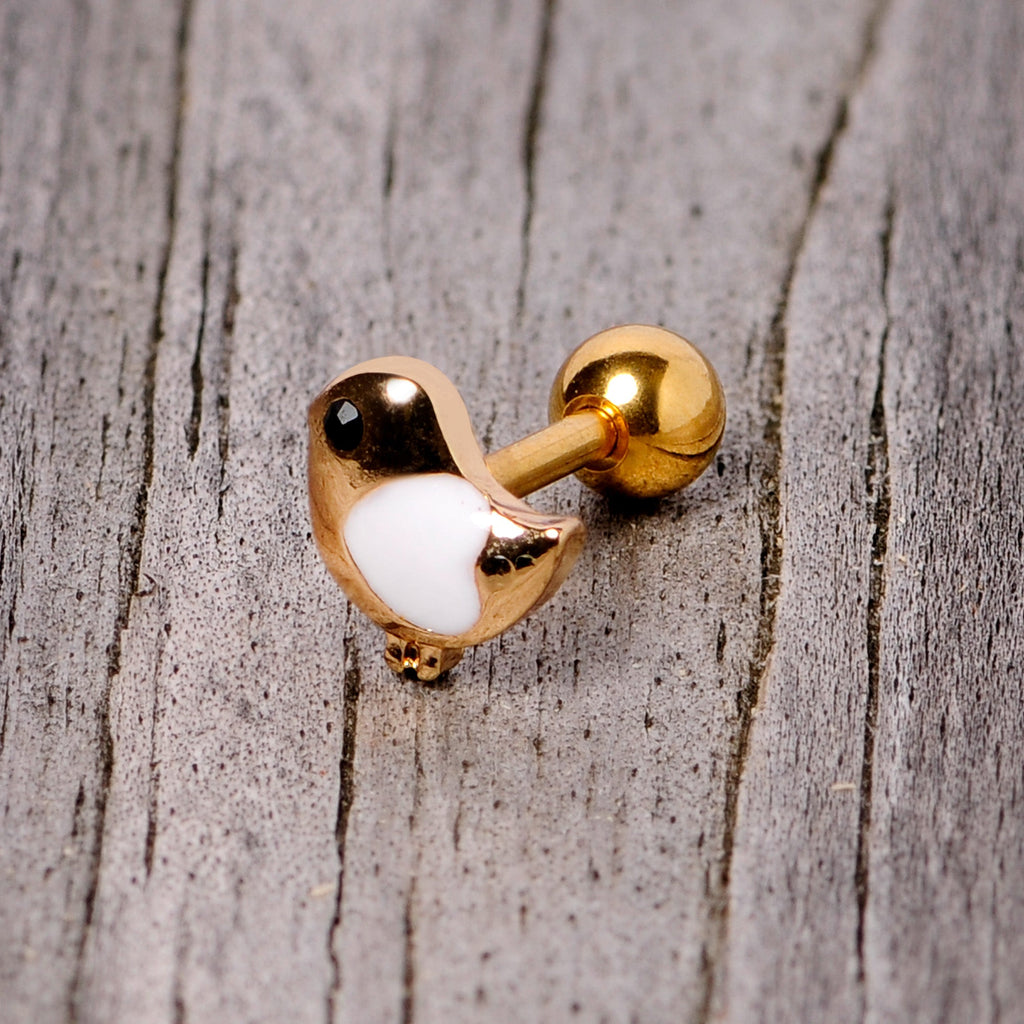 BodyCandy 16G 1/4 Black Gem Gold Tone Baby Bird Cartilage Tragus Earring — back view