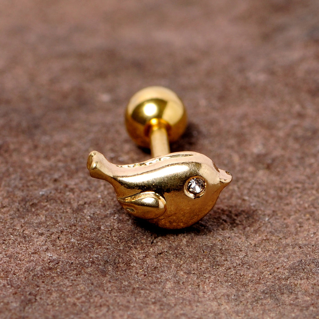 BodyCandy 16G 1/4 Clear Gem Gold Tone Little Bird Cartilage Tragus Earring — side view