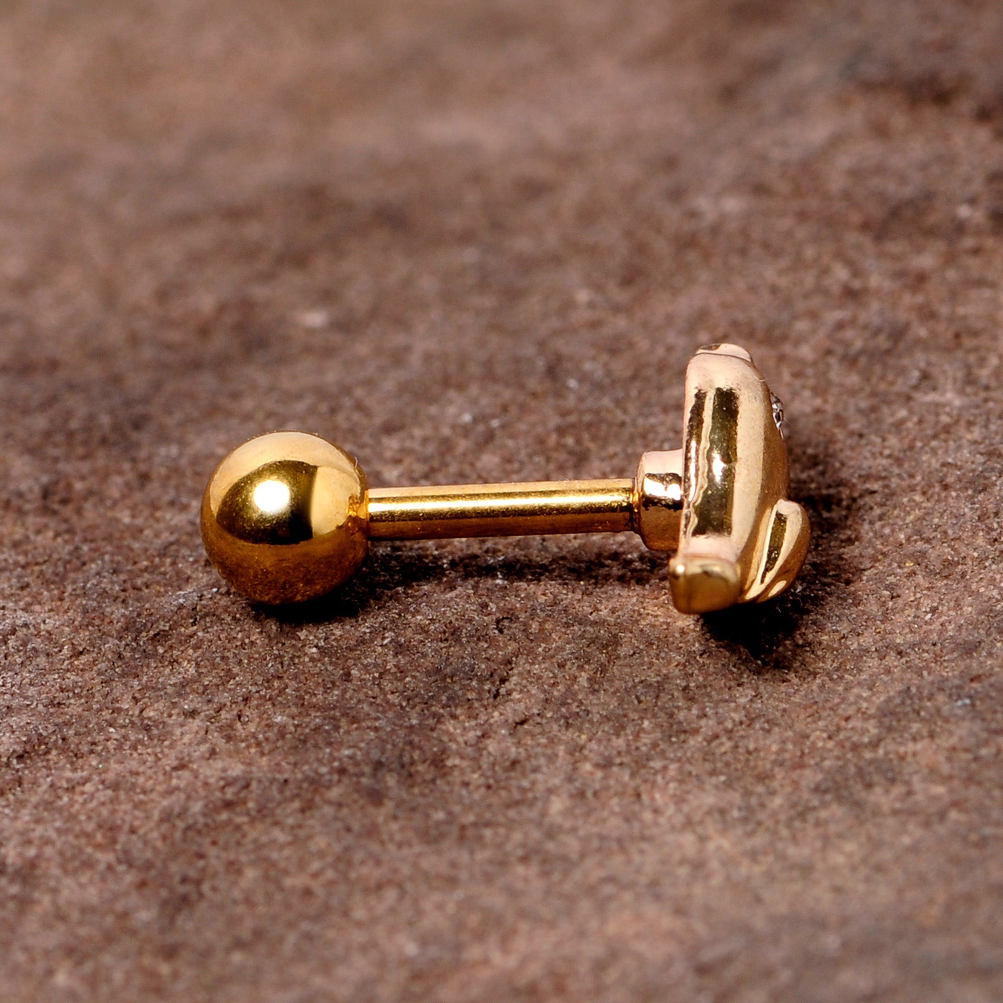 BodyCandy 16G 1/4 Clear Gem Gold Tone Little Bird Cartilage Tragus Earring — back view