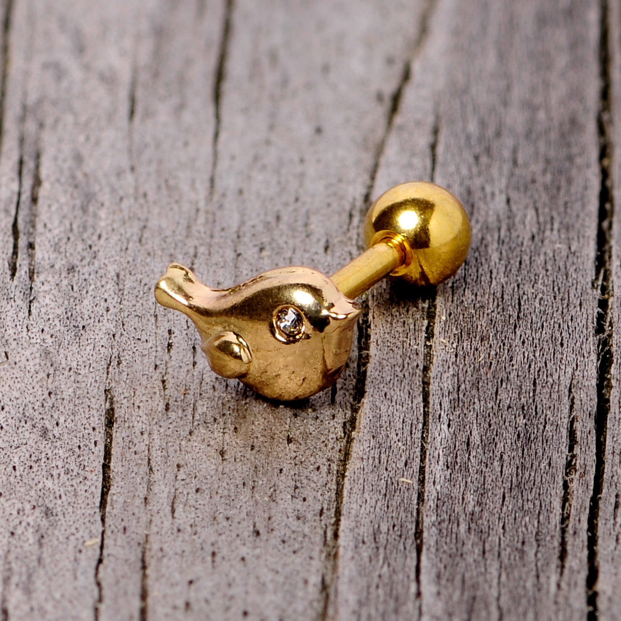 BodyCandy 16G 1/4 Clear Gem Gold Tone Little Bird Cartilage Tragus Earring — alternative angle