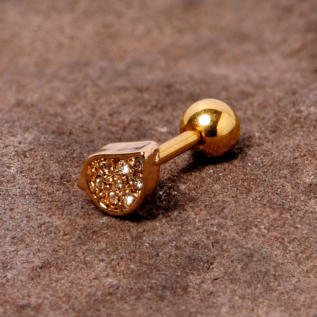 BodyCandy 16G 1/4 Clear CZ Gem Gold Tone Swirl Cartilage Tragus Earring — detail close-up