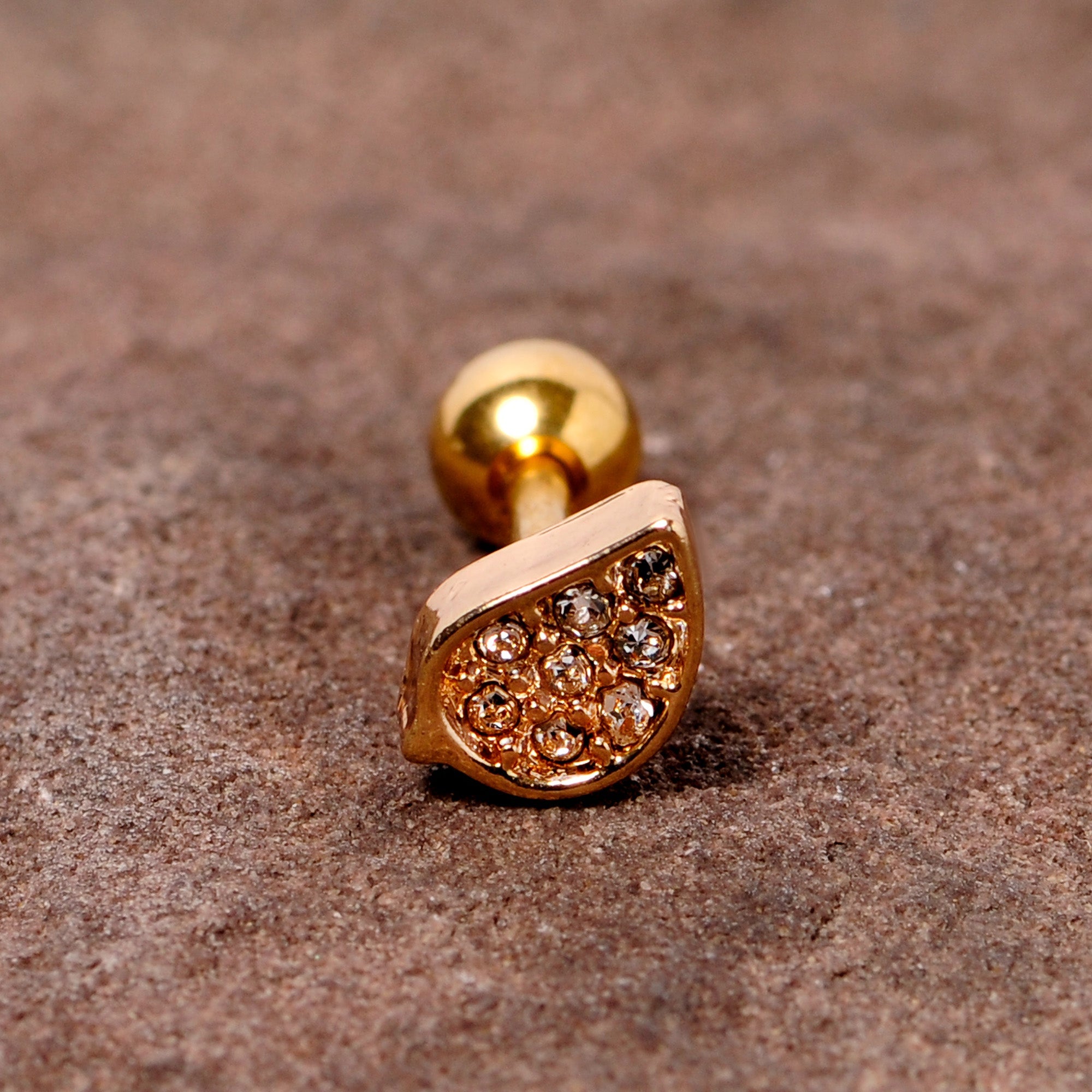 BodyCandy 16G 1/4 Clear CZ Gem Gold Tone Swirl Cartilage Tragus Earring — lifestyle context