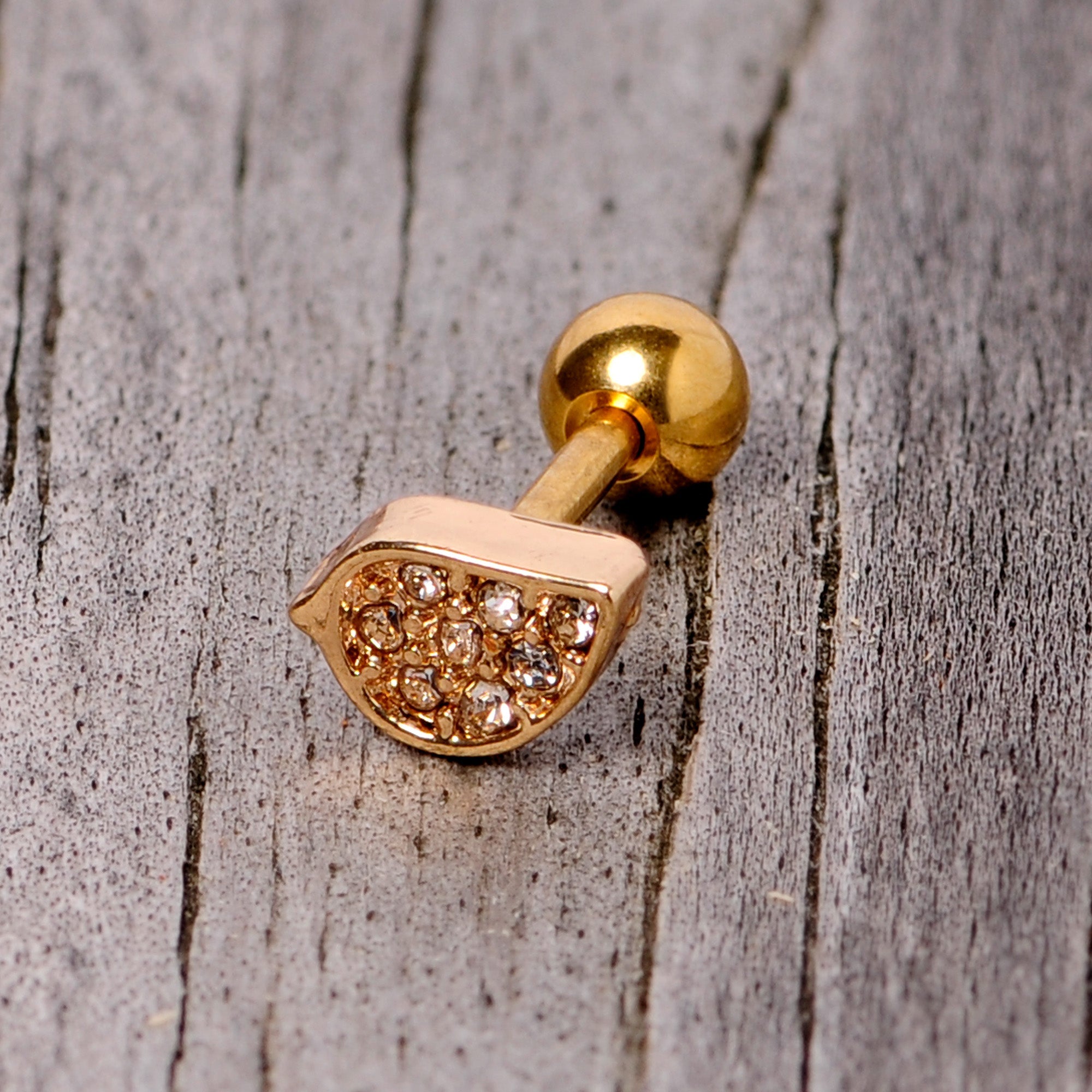 BodyCandy 16G 1/4 Clear CZ Gem Gold Tone Swirl Cartilage Tragus Earring — back view