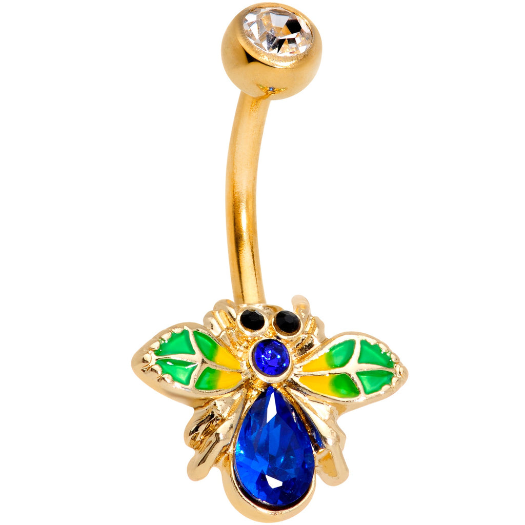 BodyCandy Blue Clear Gem Gold Tone Colorful Bee Belly Ring — main product shot