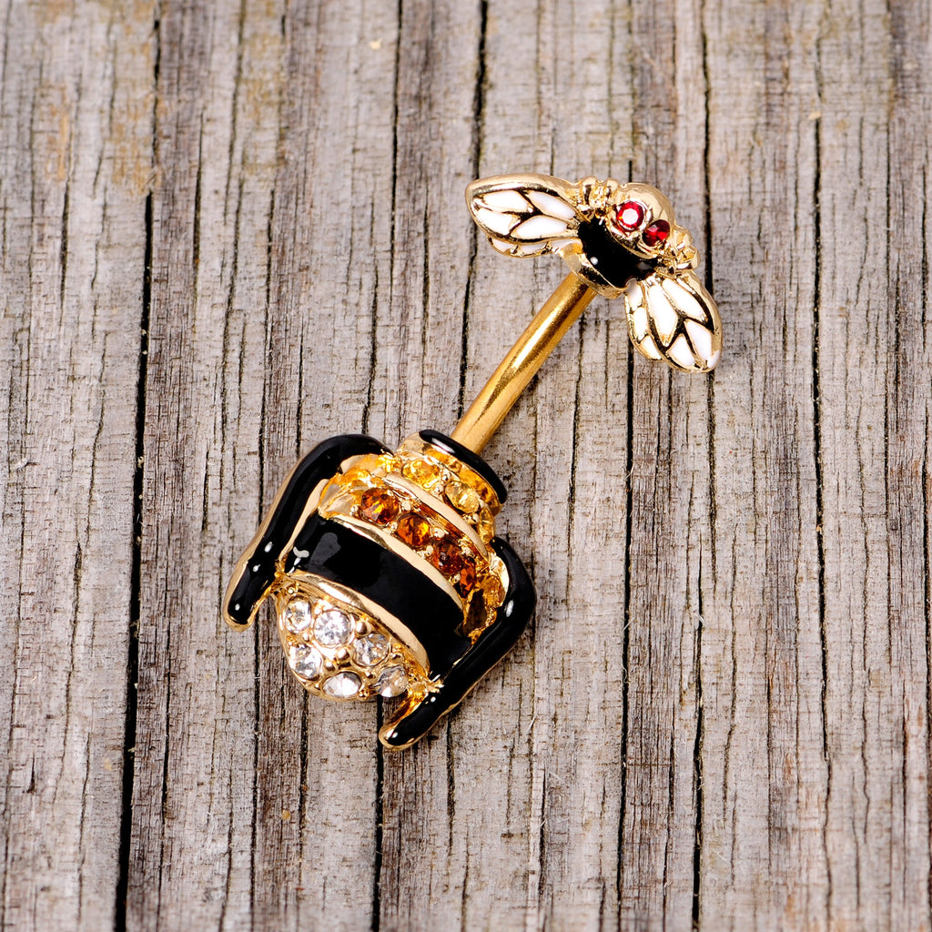 BodyCandy Clear Black Yellow Gem Gold Tone Bee Double Mount Belly Ring — lifestyle context