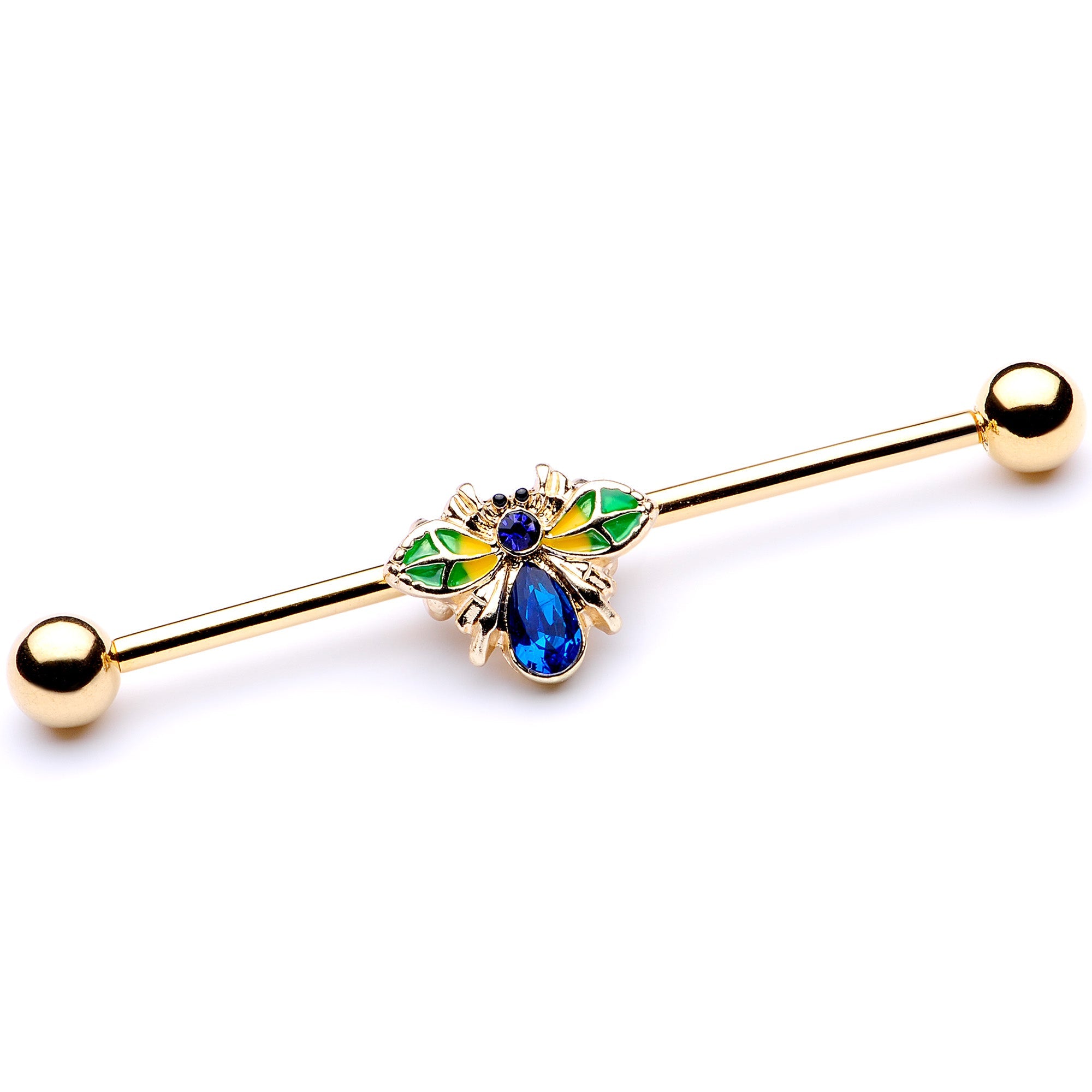 BodyCandy 14G Blue Gem Gold Tone Colorful Bee Industrial Barbell 38mm — main product shot