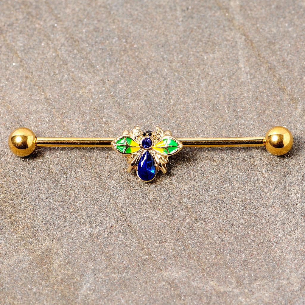BodyCandy 14G Blue Gem Gold Tone Colorful Bee Industrial Barbell 38mm — lifestyle context