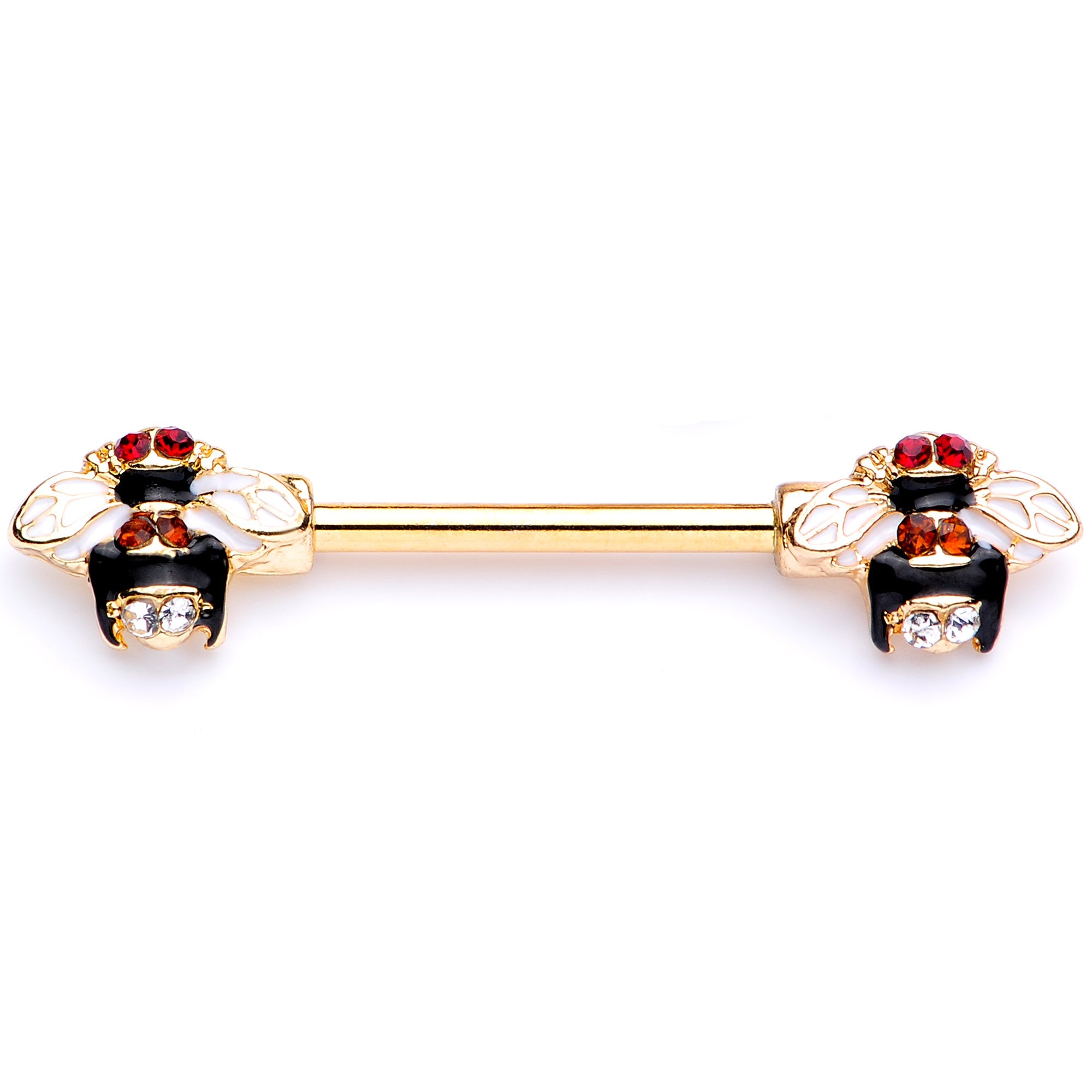 BodyCandy 14G 9/16 Clear Yellow Gem Gold Tone Bee Barbell Nipple Ring Set — back view