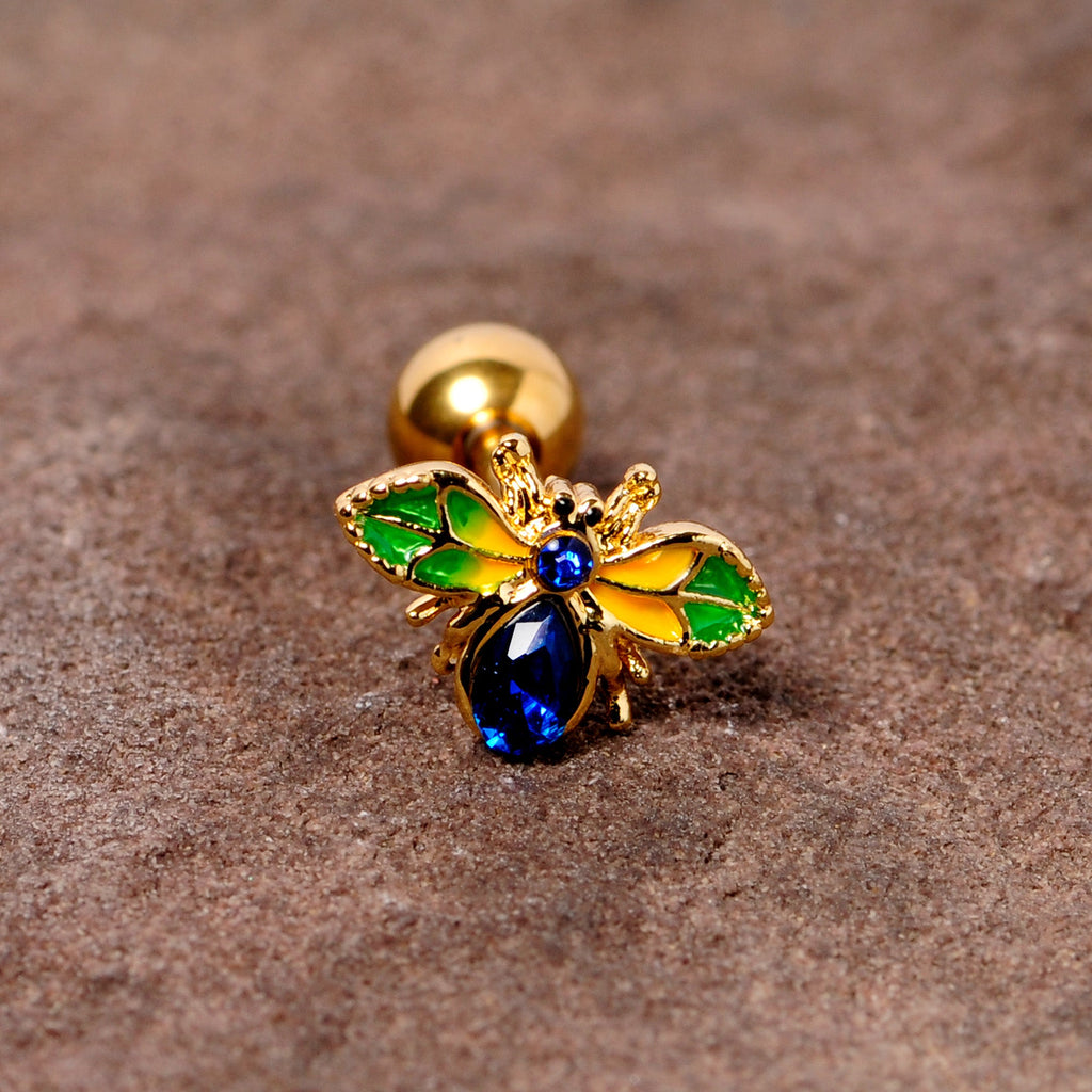 BodyCandy 16G 1/4 Blue Gem Gold Tone Colorful Bee Cartilage Tragus Earring — lifestyle context