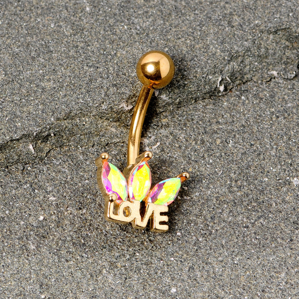 BodyCandy Aurora Gem Gold Tone Crown of Love Belly Ring — detail close-up