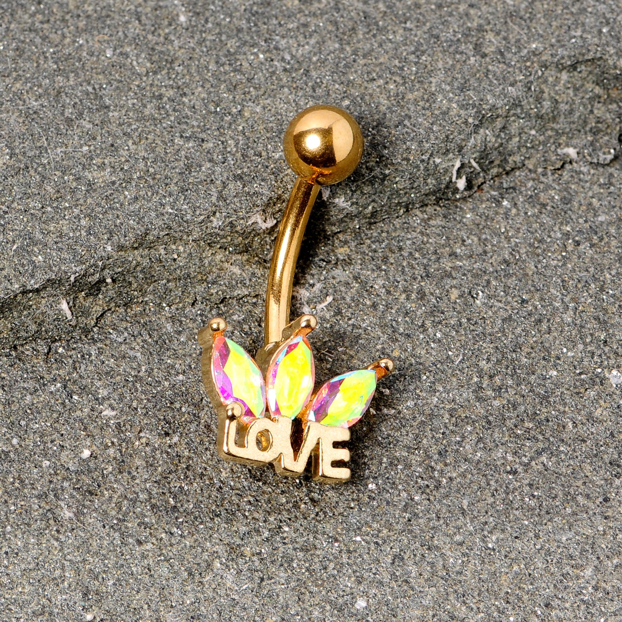 BodyCandy Aurora Gem Gold Tone Crown of Love Belly Ring — detail close-up