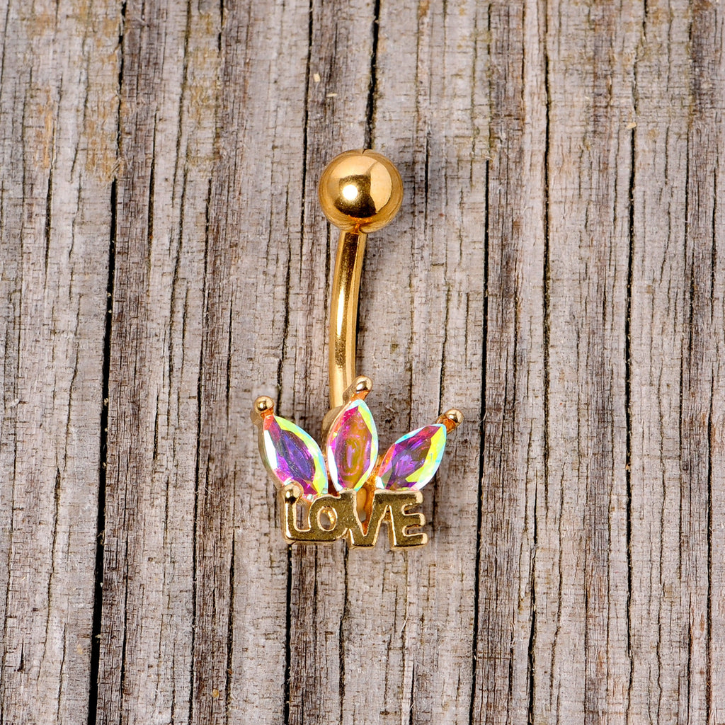 BodyCandy Aurora Gem Gold Tone Crown of Love Belly Ring — side view