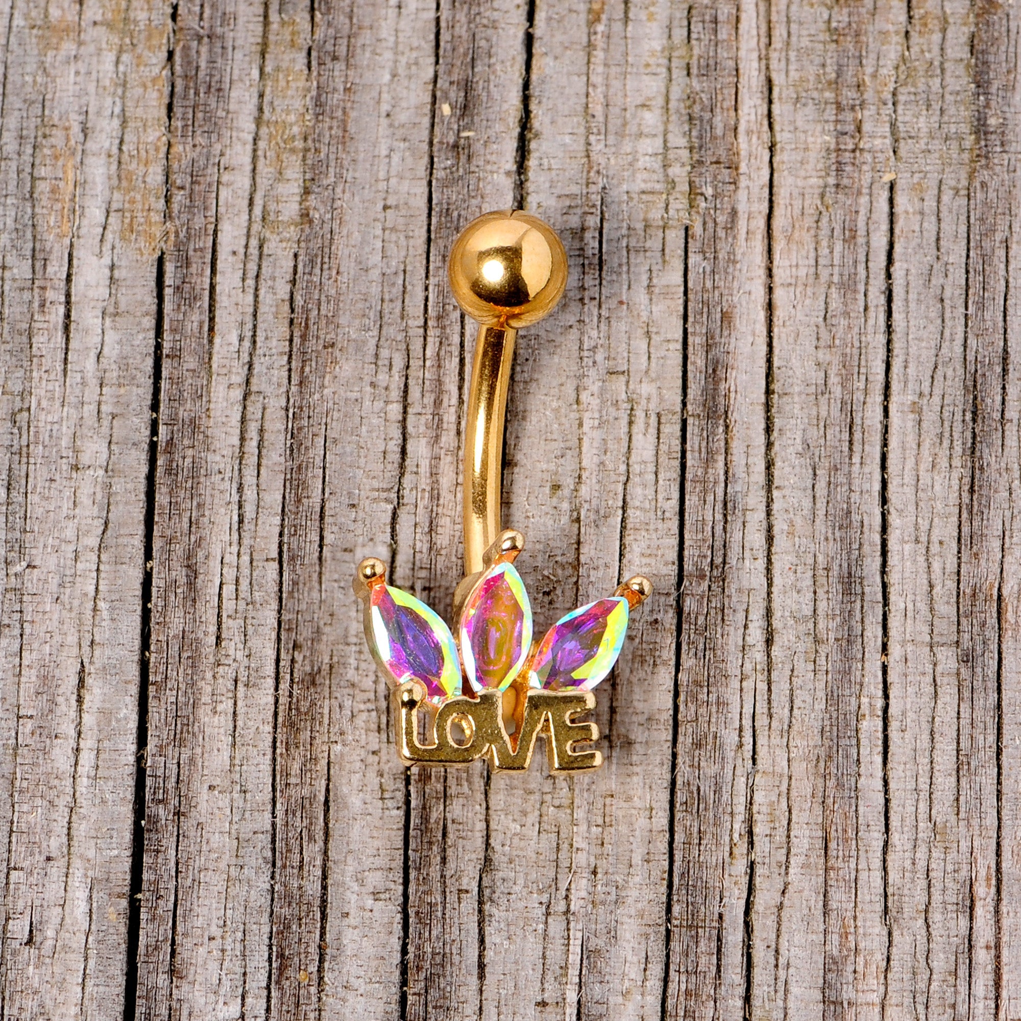 BodyCandy Aurora Gem Gold Tone Crown of Love Belly Ring — side view