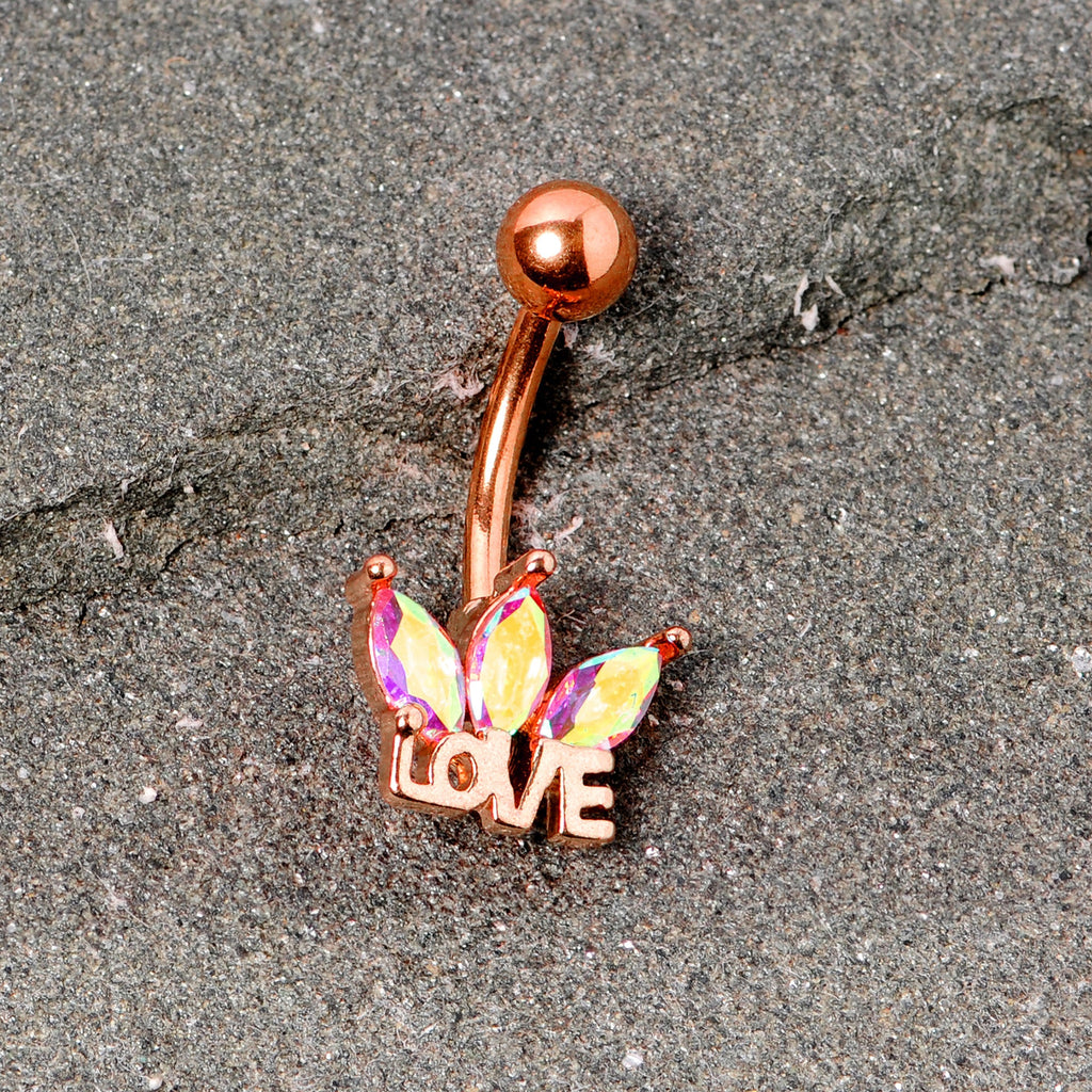 BodyCandy Aurora Gem Rose Gold Tone Crown of Love Belly Ring — detail close-up