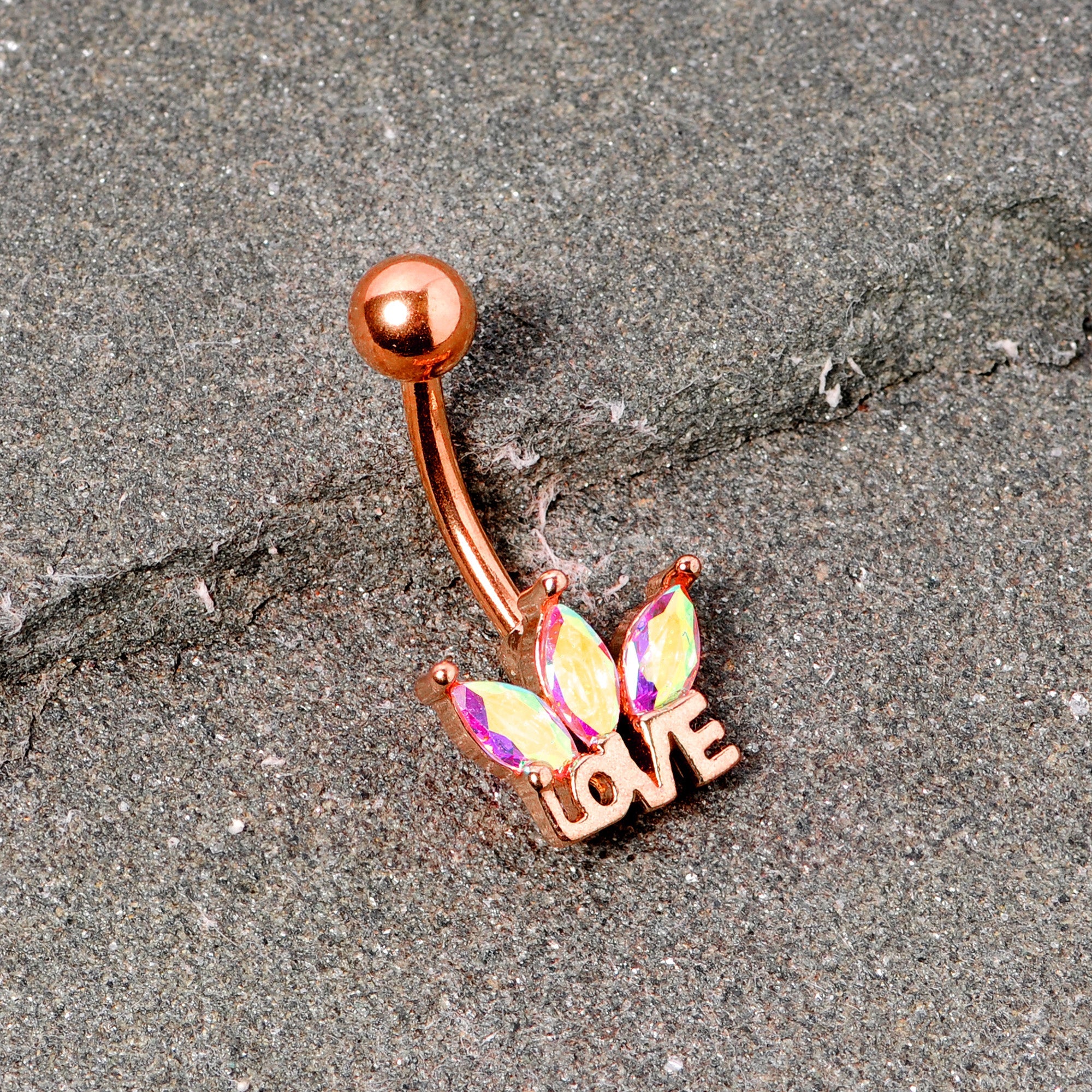 BodyCandy Aurora Gem Rose Gold Tone Crown of Love Belly Ring — lifestyle context