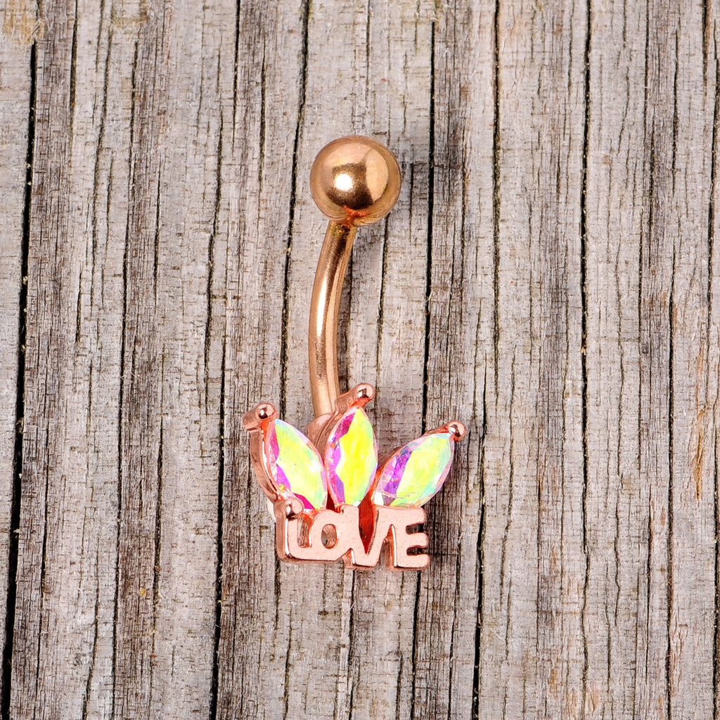 BodyCandy Aurora Gem Rose Gold Tone Crown of Love Belly Ring — side view