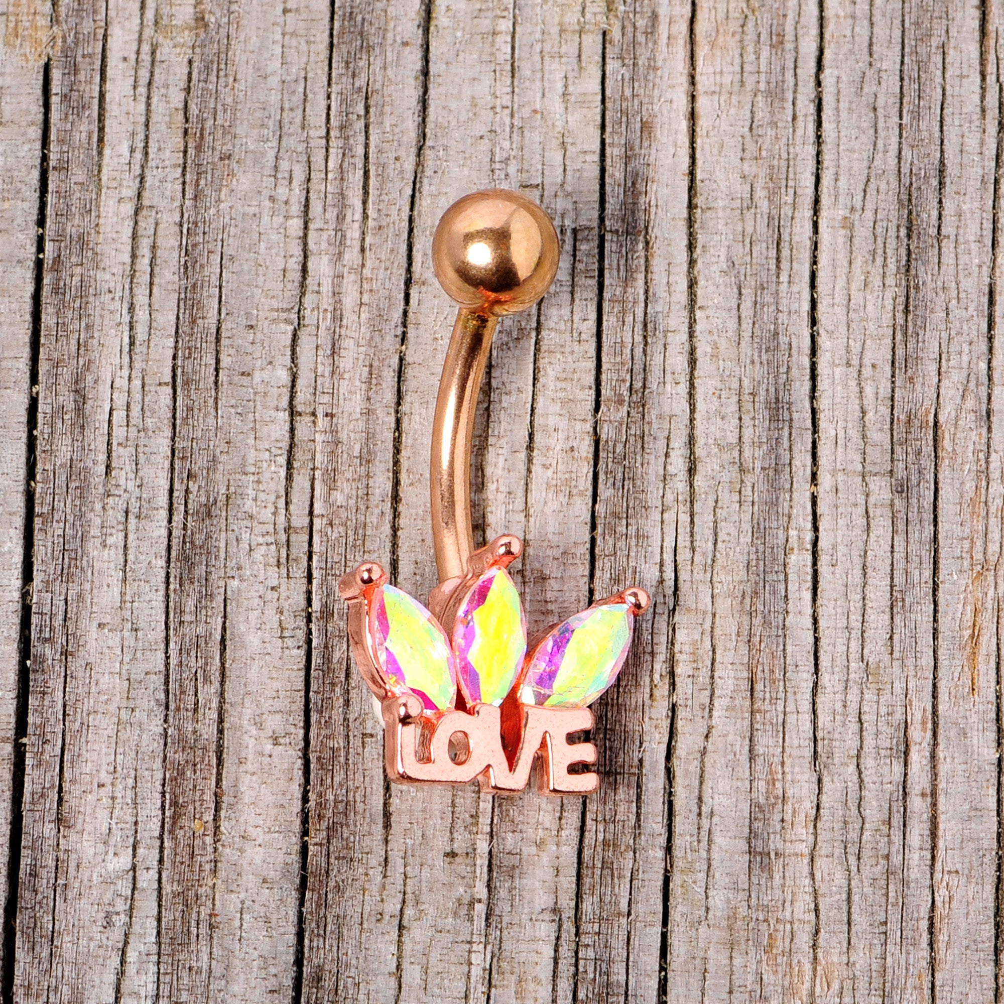 BodyCandy Aurora Gem Rose Gold Tone Crown of Love Belly Ring — side view