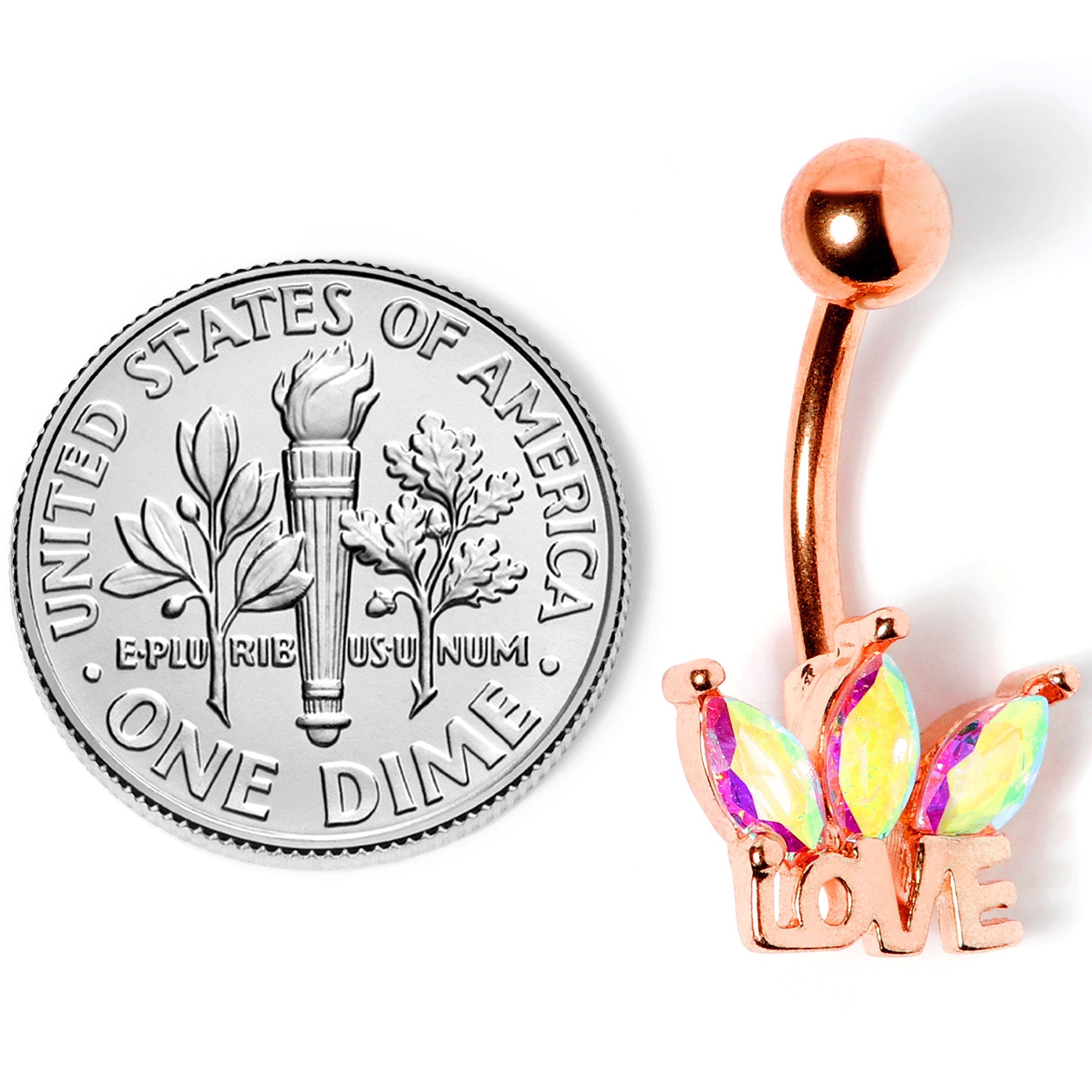 BodyCandy Aurora Gem Rose Gold Tone Crown of Love Belly Ring — back view