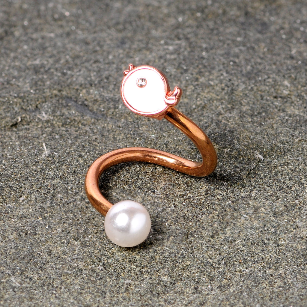 BodyCandy 14G 3/8 Clear Gem Rose Gold Tone Bird Spiral Twister Belly Ring — lifestyle context